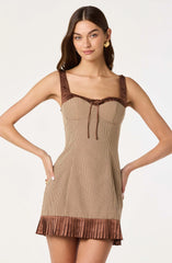 Lbruh Gingham Milkmaid Contrast Mini Dress