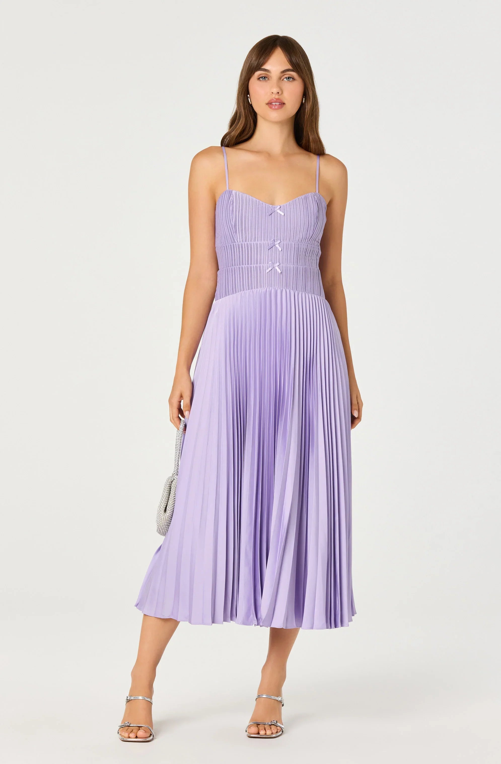 Inixyf Shionagh Satin Bow-Detail Pleated Midi Dress