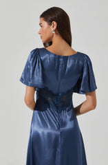 Lbruh Aurelia Satin V-Neck Midi Dress