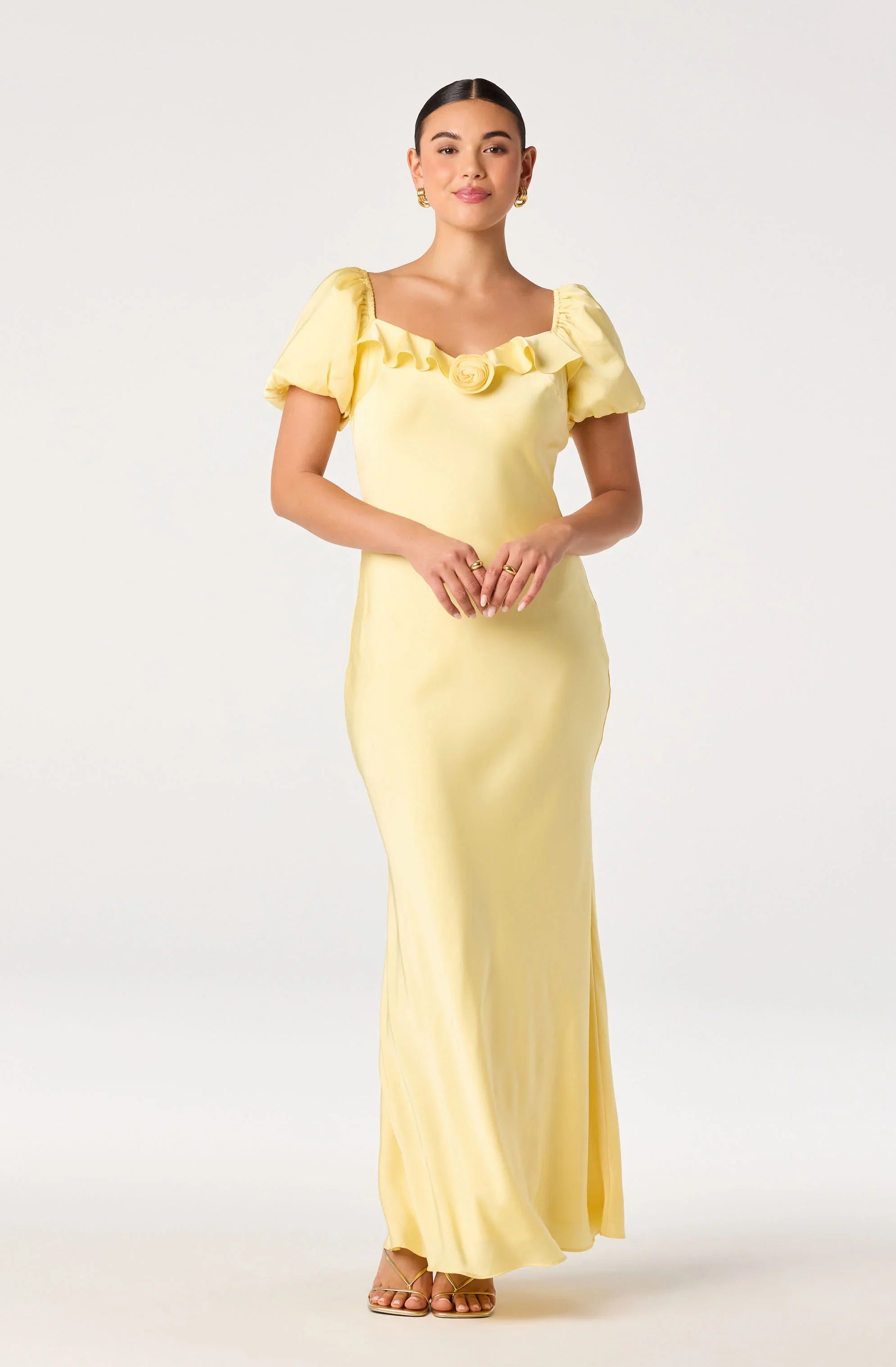 Inixyf Bethrose 3D Rose Satin Maxi Dress