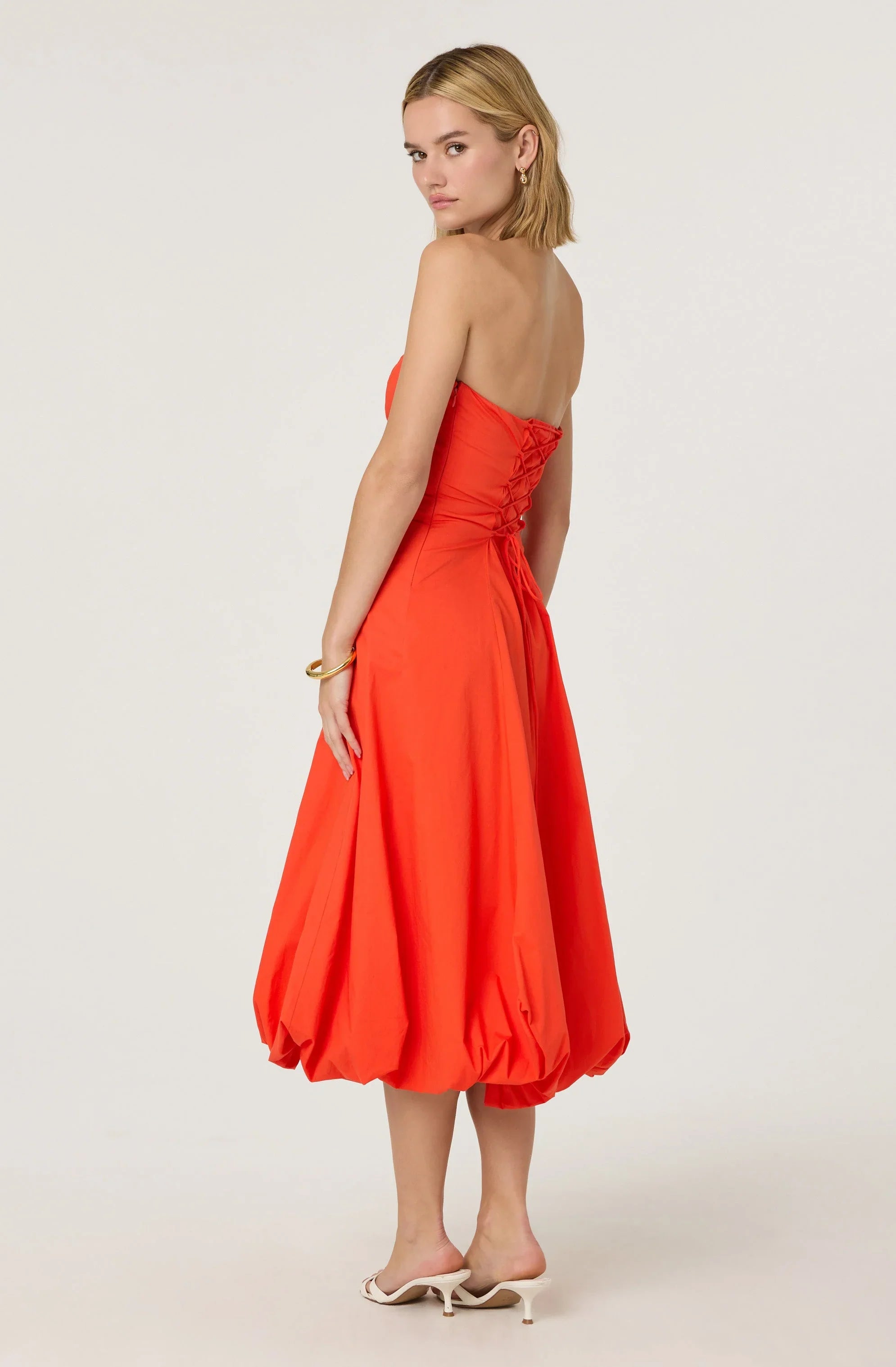 Lbruh Lace Up Strapless Bubble Dress