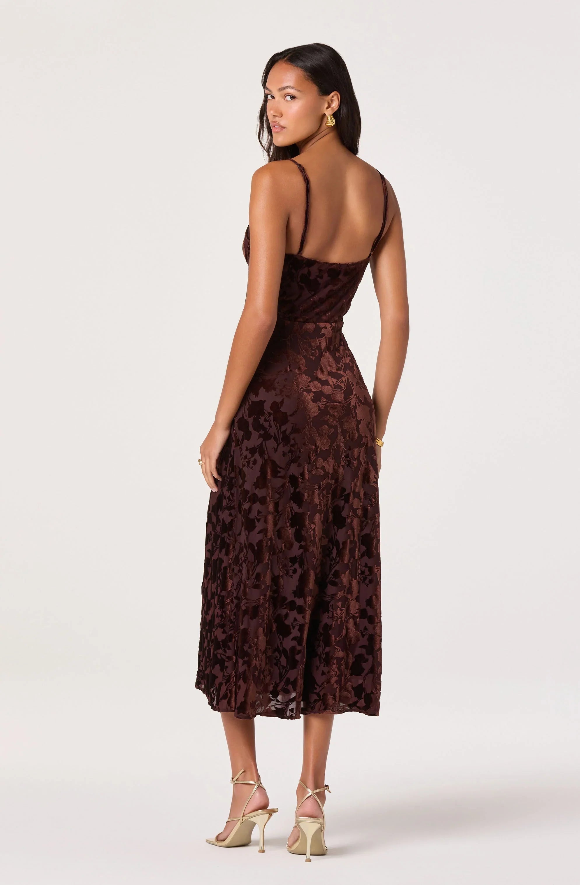 Lbruh Velvet Floral Burnout Bustier Midi Dress