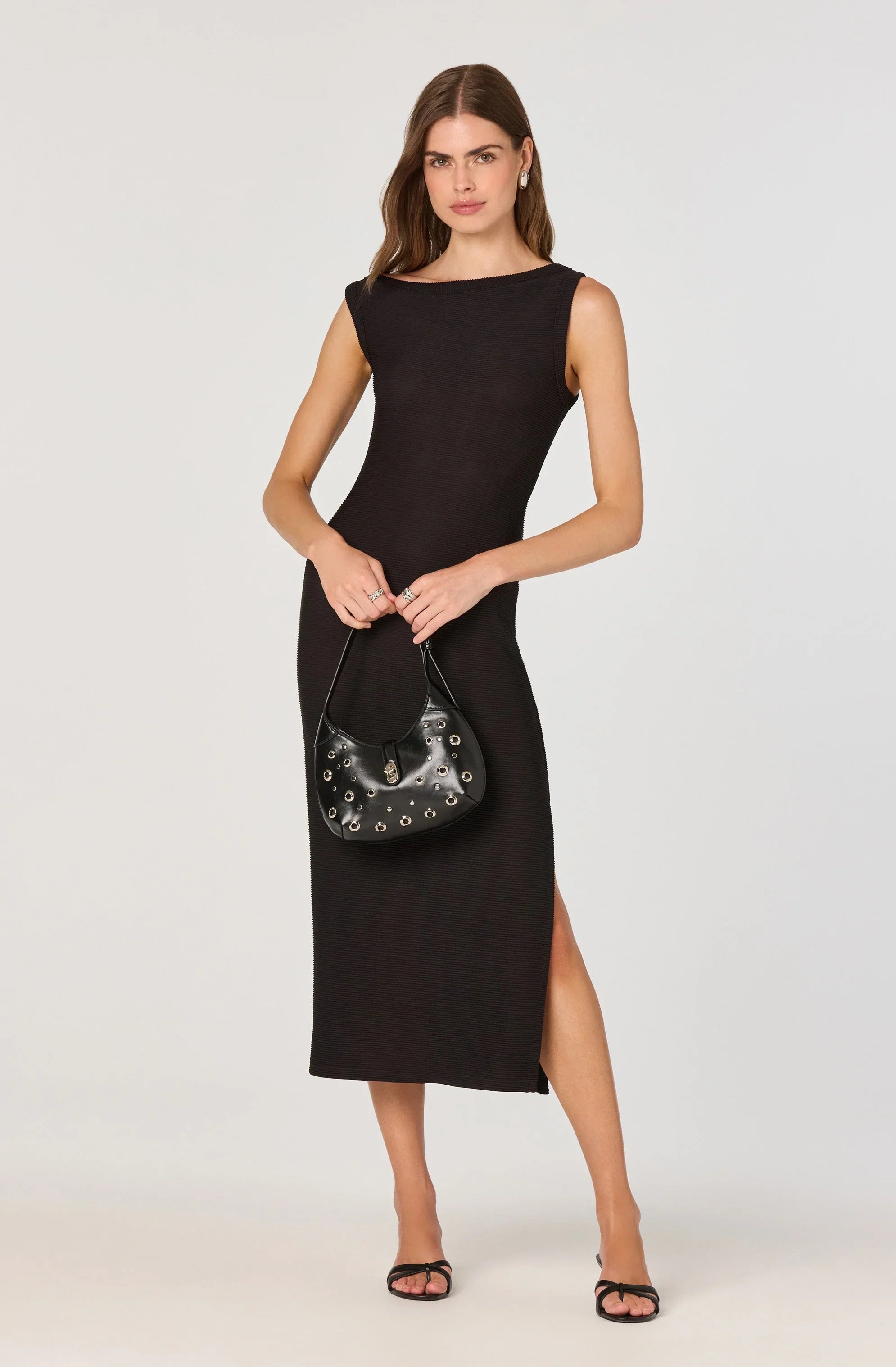 Lbruh Off Shoulder Ribbed Knit Midi Dress