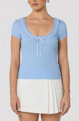 Inixyf Lina Ruffle Trim Ribbed Sweater Top