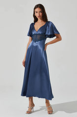 Lbruh Aurelia Satin V-Neck Midi Dress