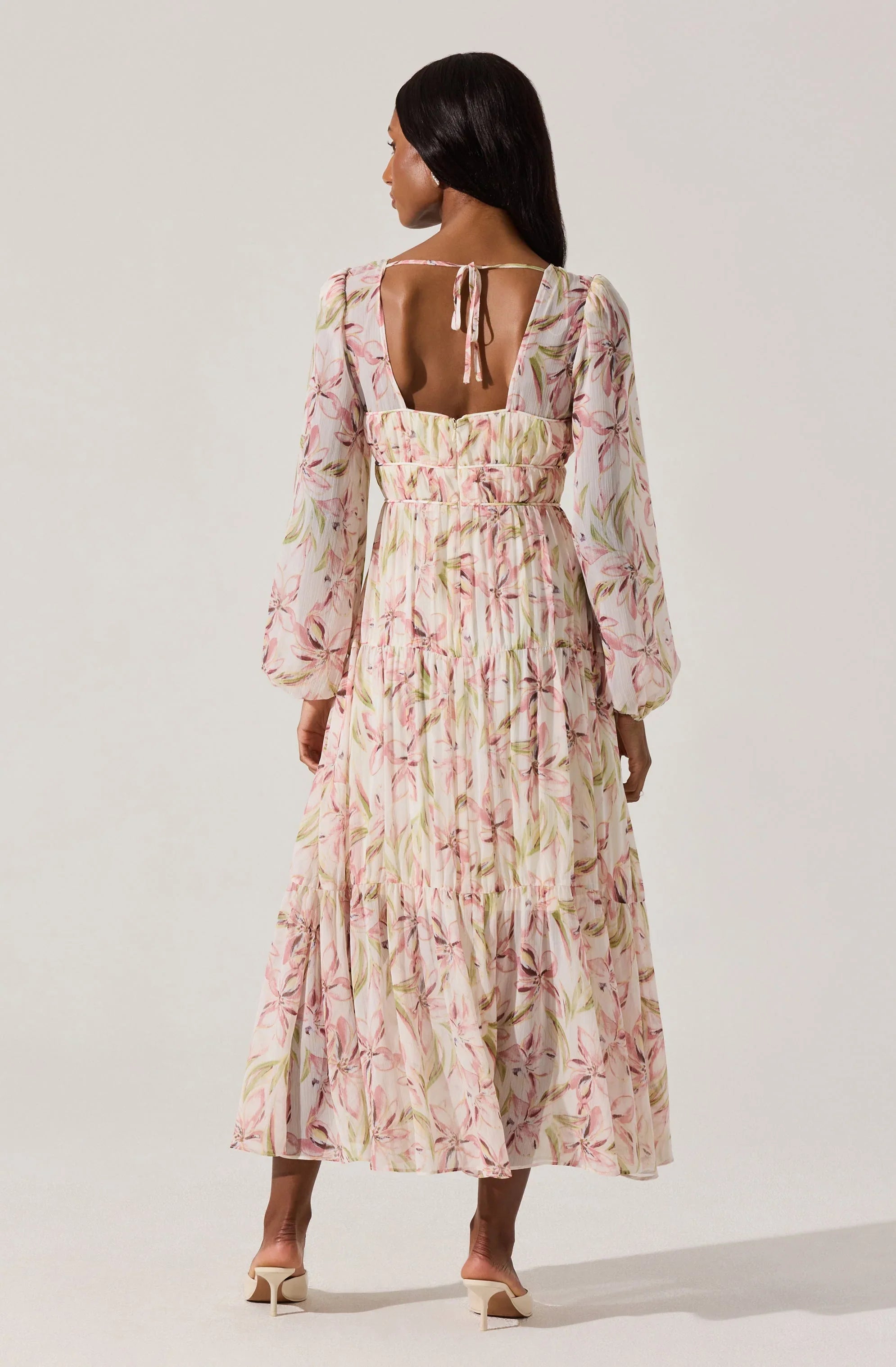 Lbruh Pleated Chiffon Floral Midi Dress