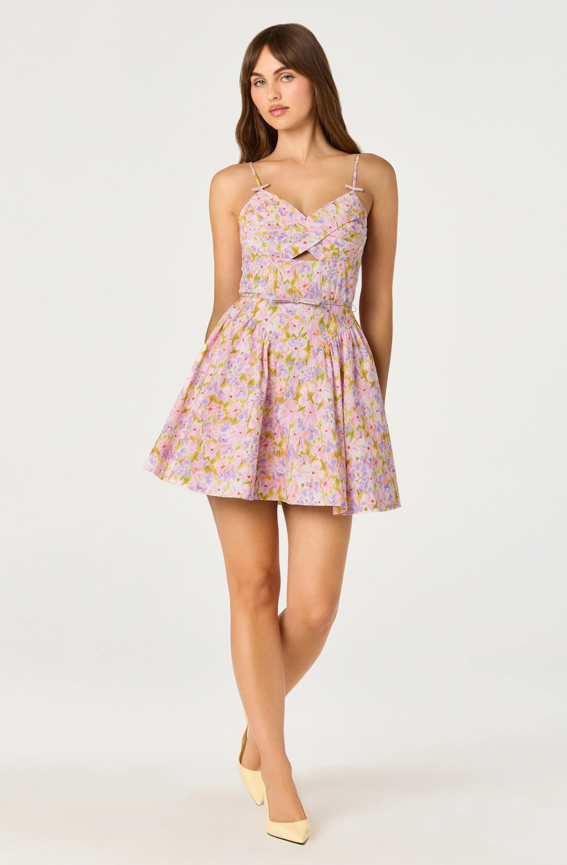 Inixyf Isha Floral Sweetheart Mini Dress with Belt