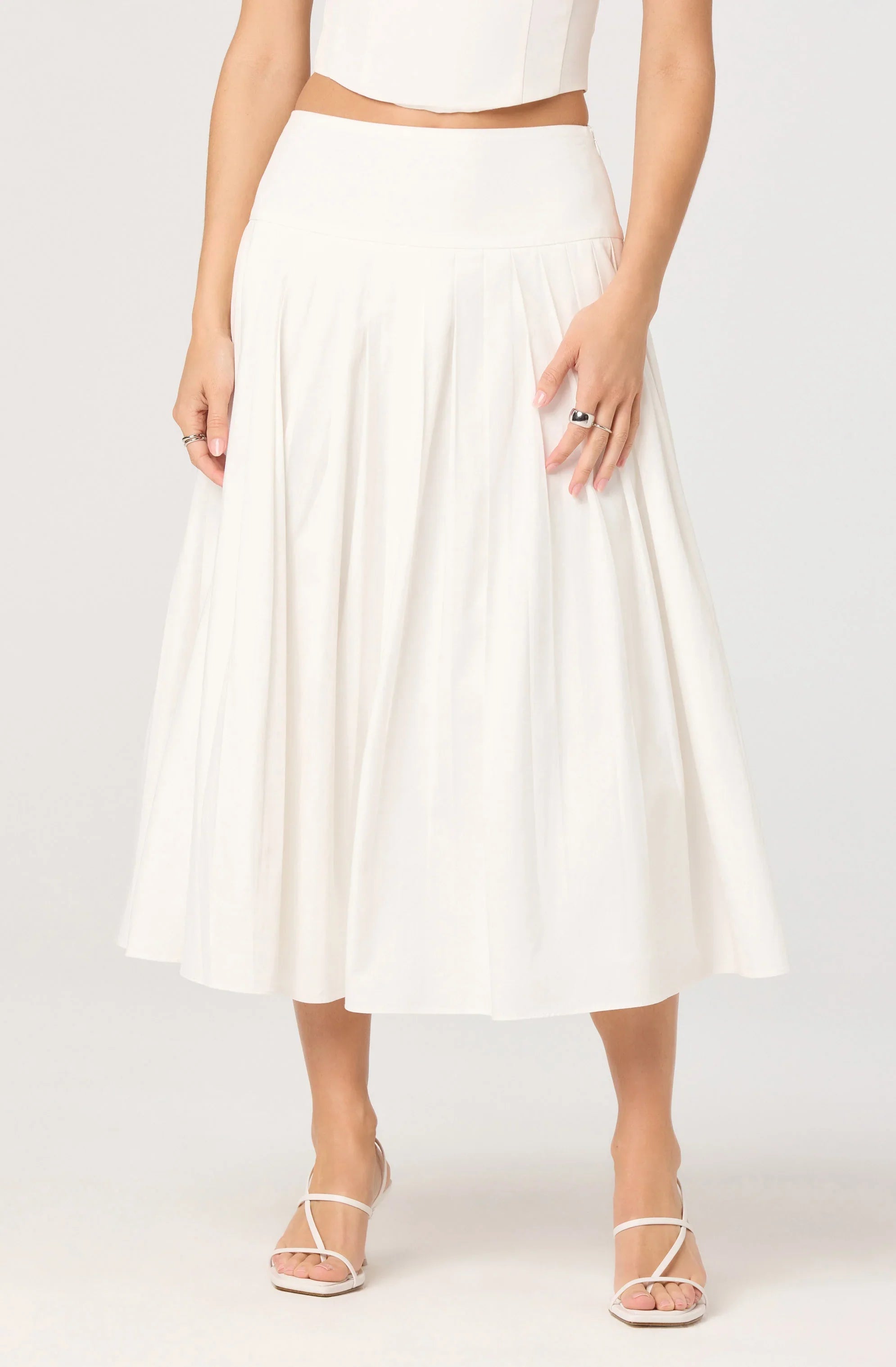 Inixyf Aubrianna Pleated Drop-Waist Midi Skirt