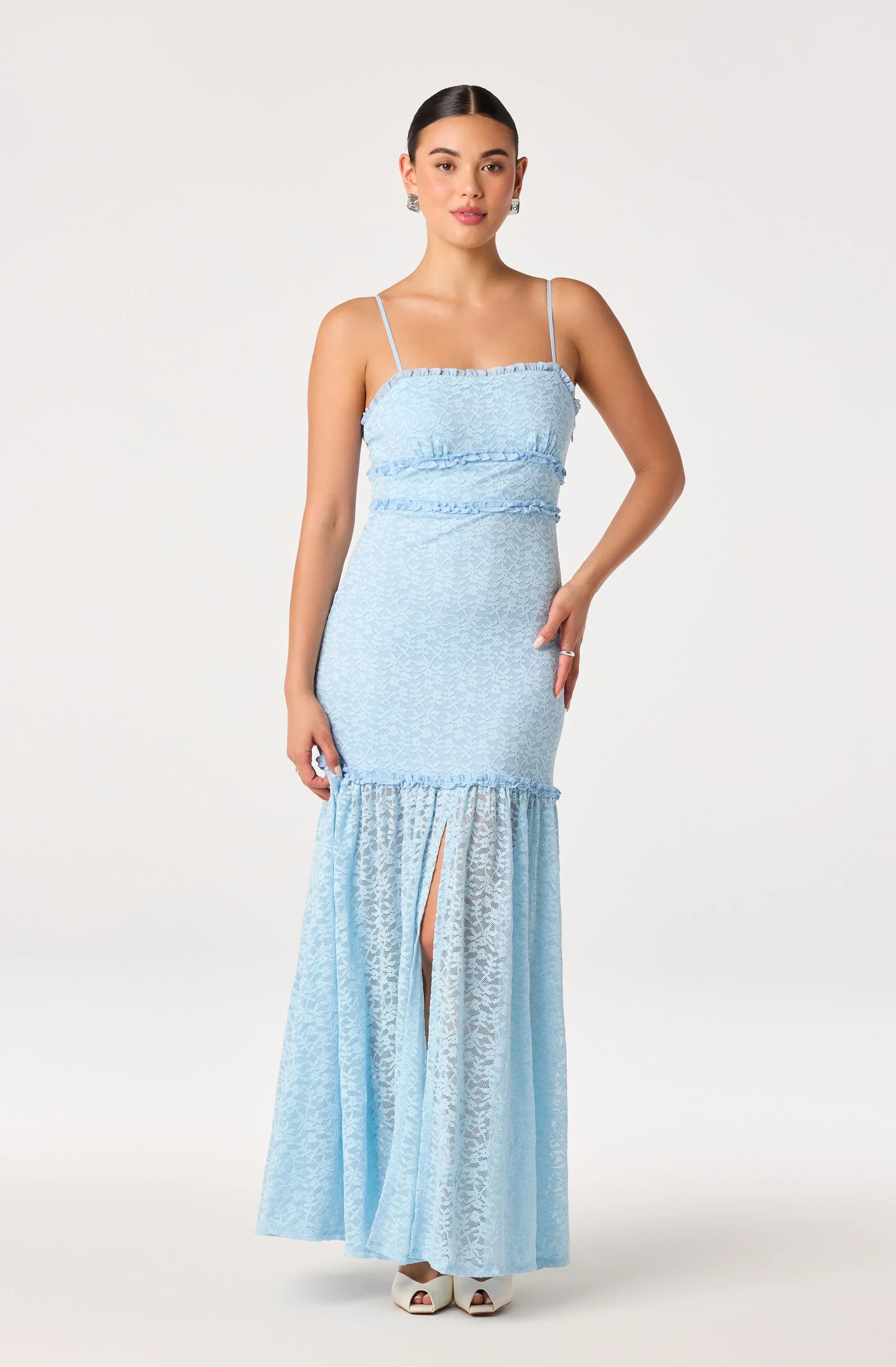 Inixyf Ruffle Tiered Lace Maxi Dress