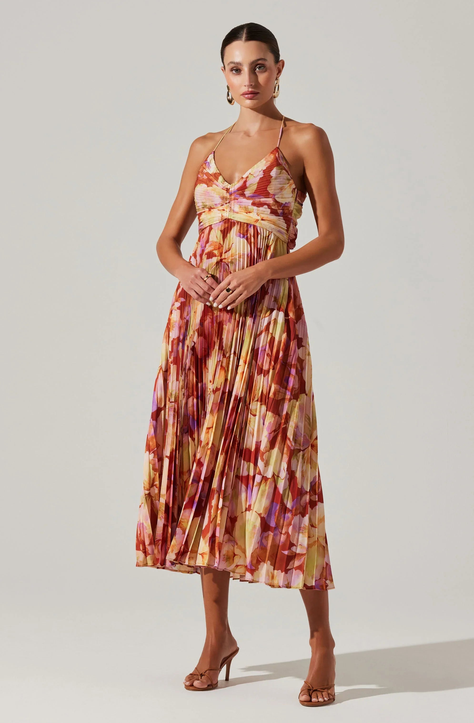 Inixyf Blythe Floral Plisse Midi Dress