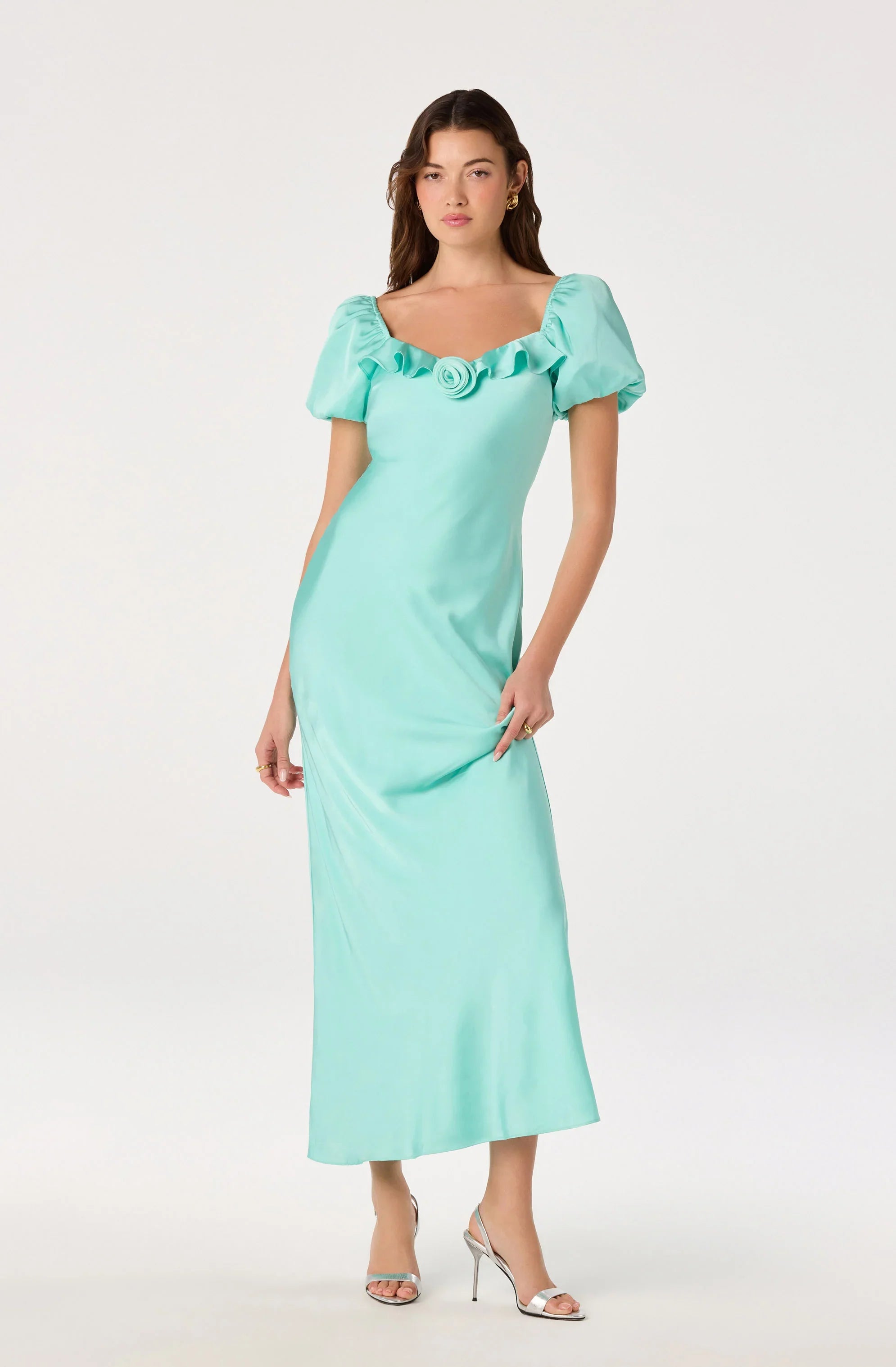 Inixyf Bethrose 3D Rose Satin Maxi Dress