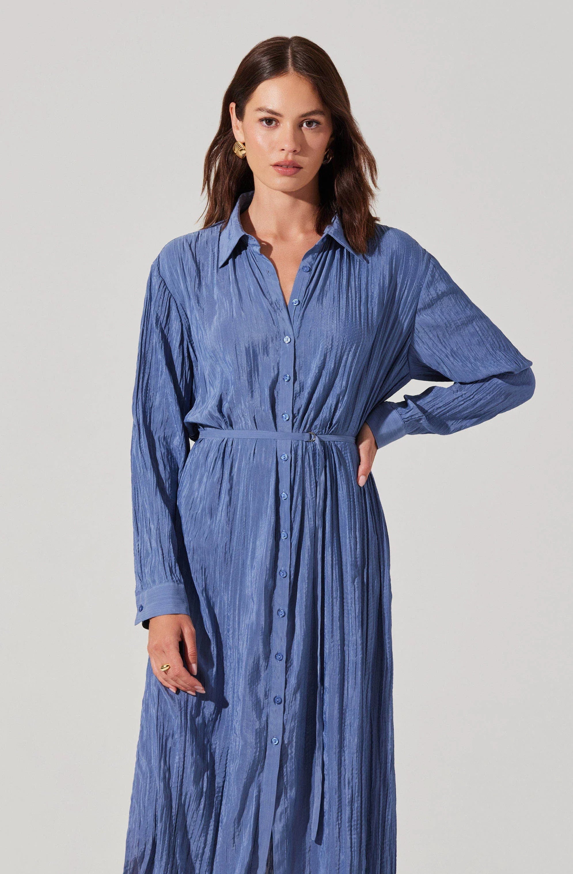 Lbruh Belted Long Sleeve Shirt Dress