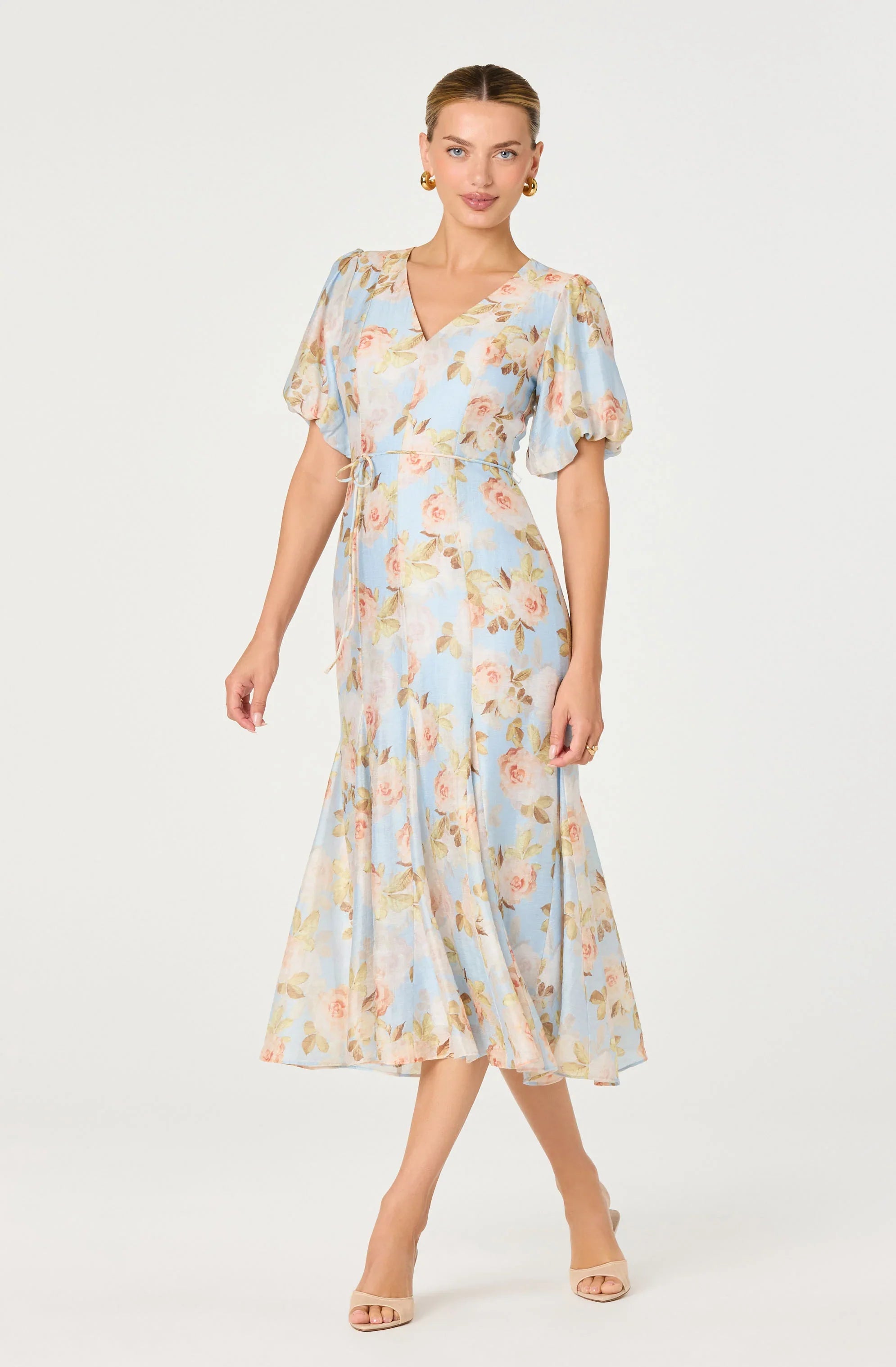 Inixyf Lavena Floral Balloon Sleeve Midi Dress