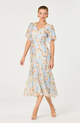 Inixyf Lavena Floral Balloon Sleeve Midi Dress
