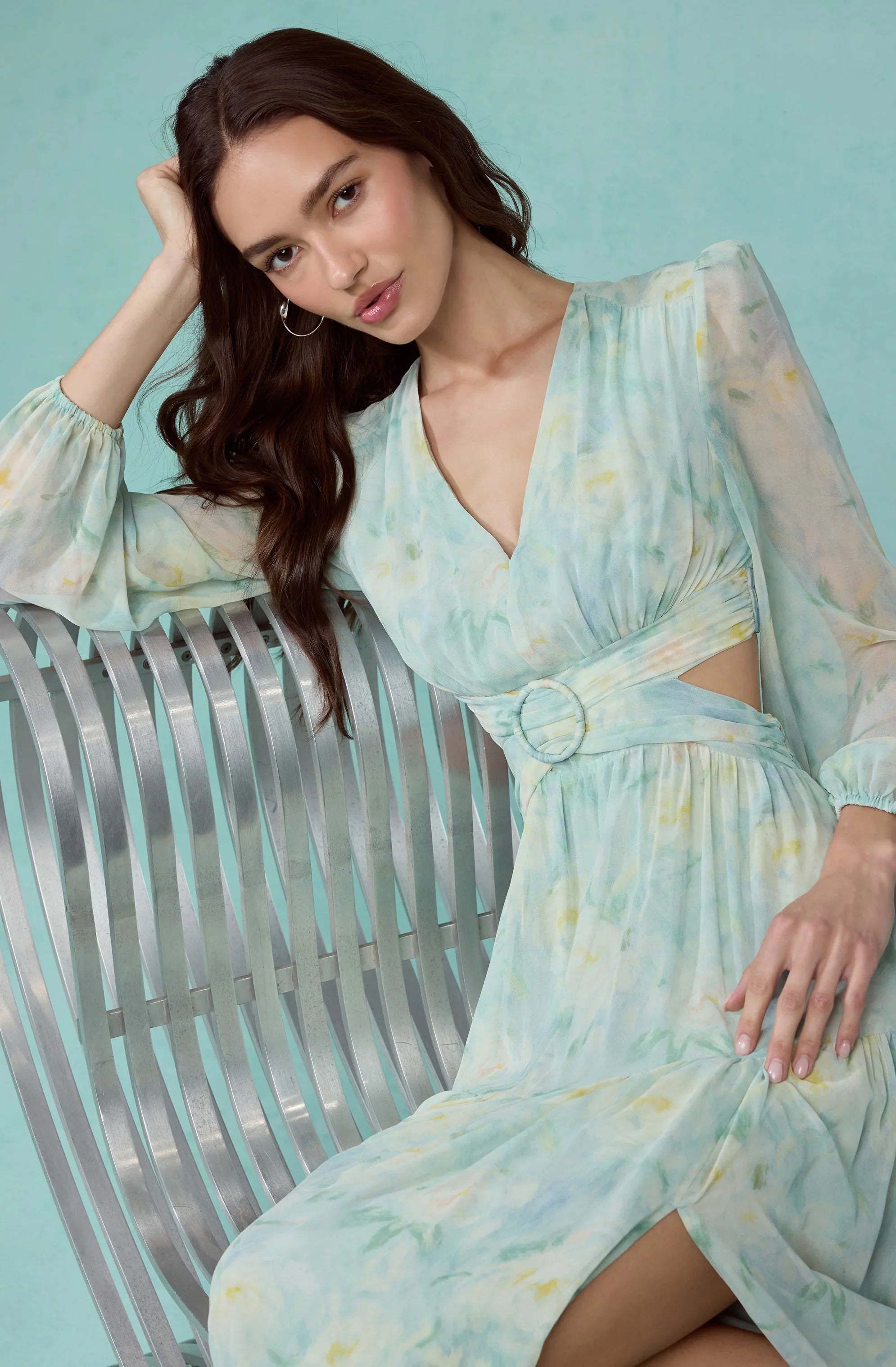 Inixyf Klarissa Floral Cutout Balloon Sleeve Maxi Dress