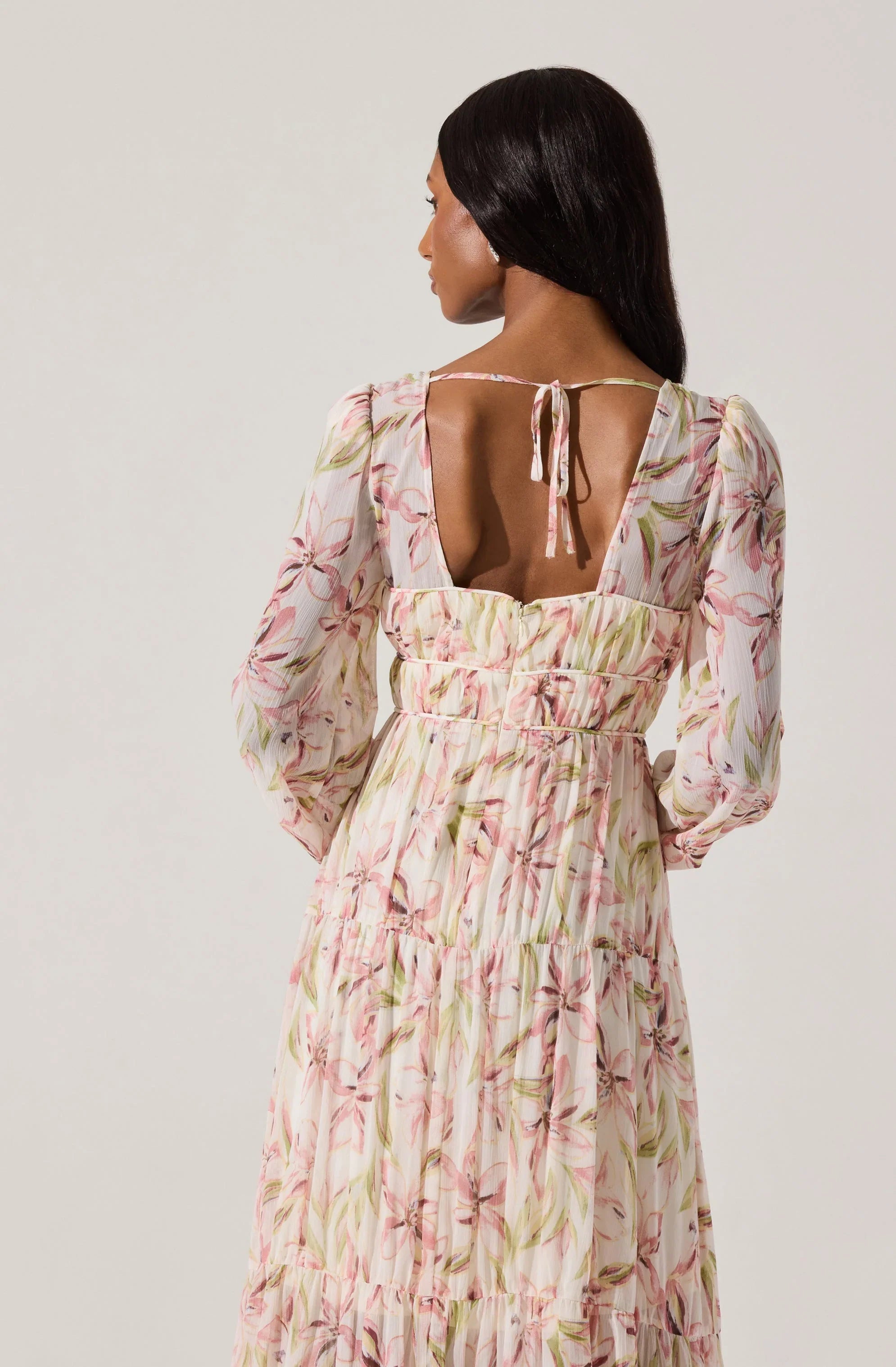 Lbruh Pleated Chiffon Floral Midi Dress