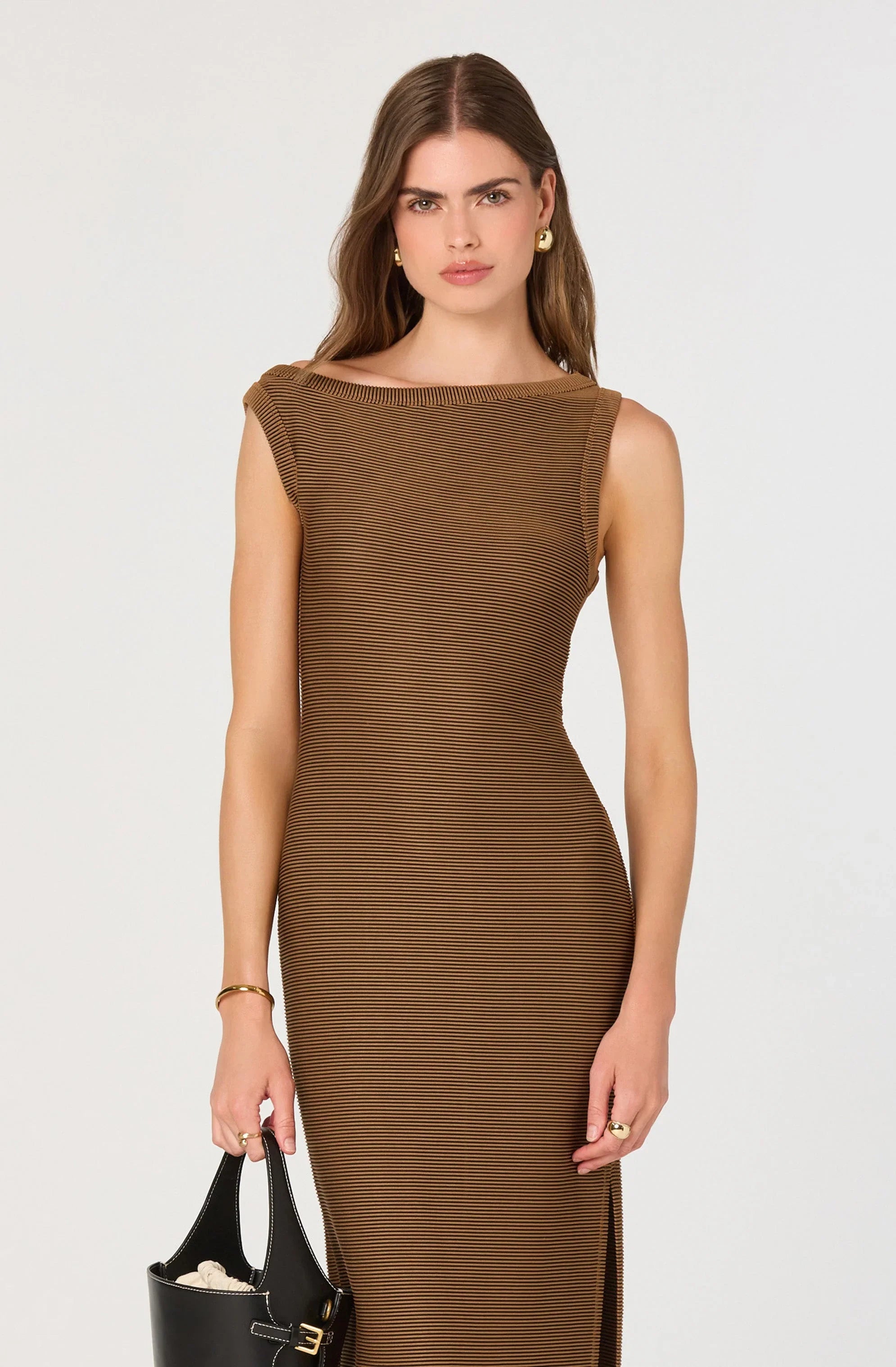 Lbruh Off Shoulder Ribbed Knit Midi Dress