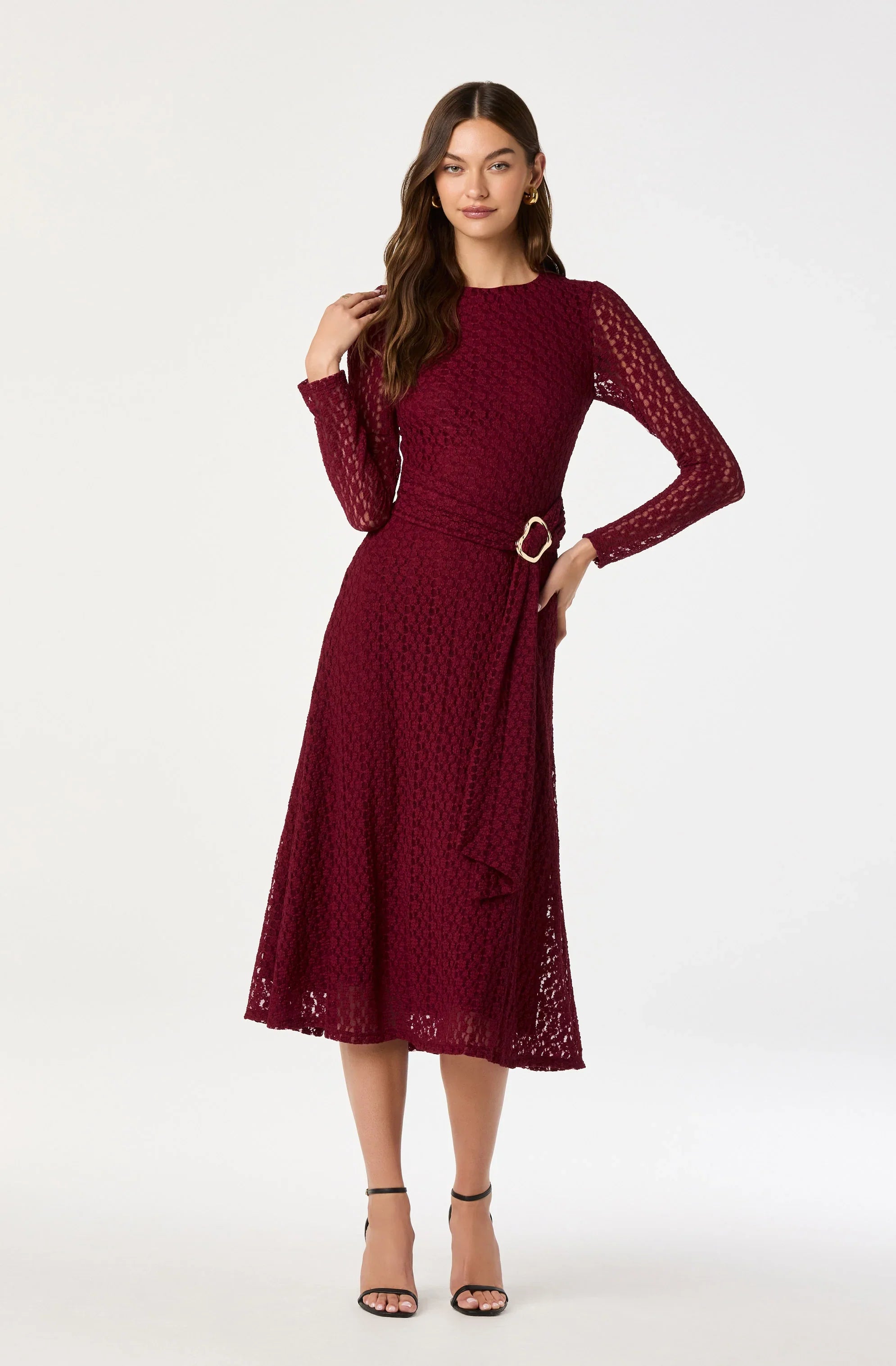 Lbruh Belted Lace Midi Dress