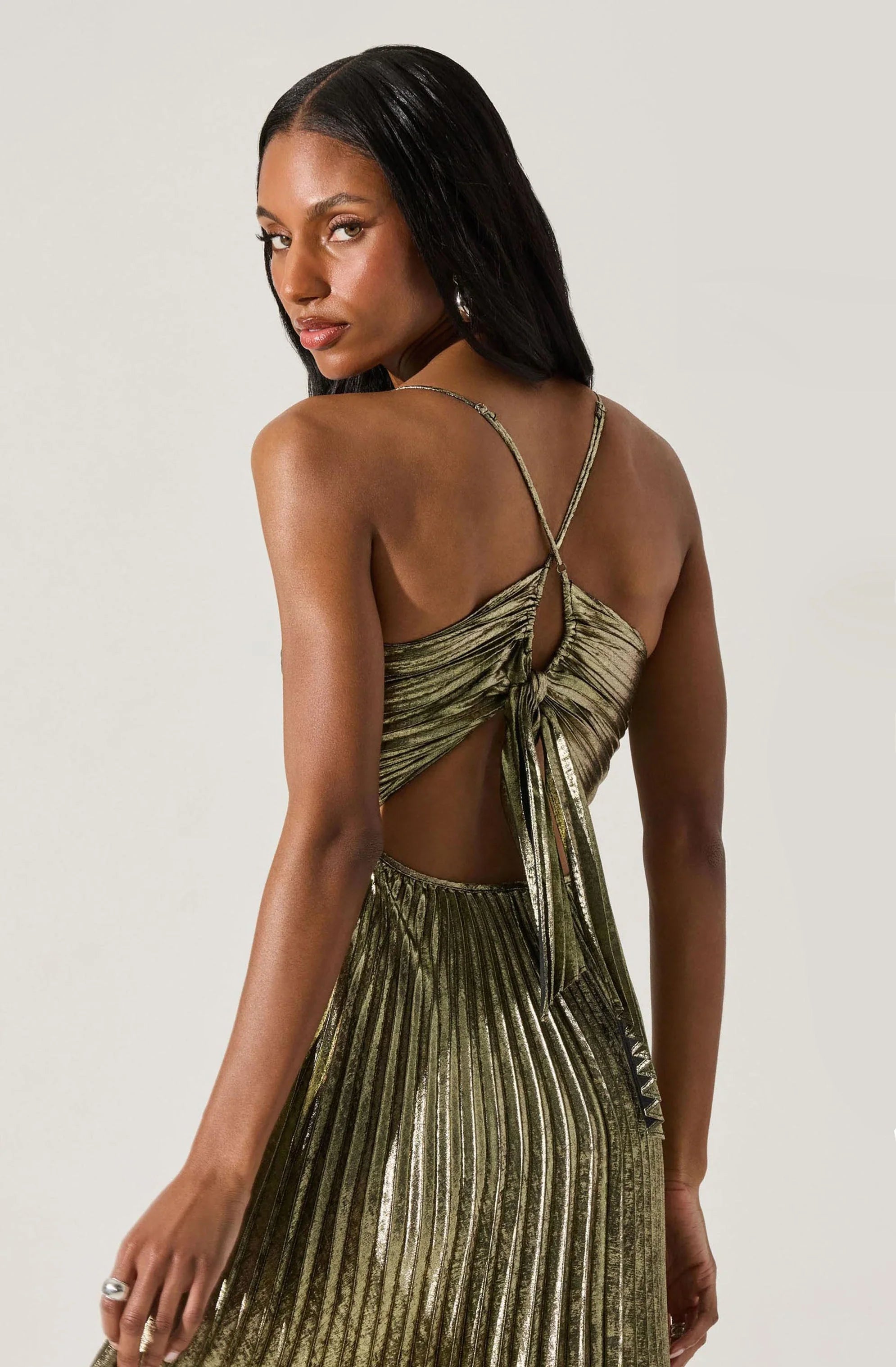Lbruh Blythe Metallic Plisse Midi Dress