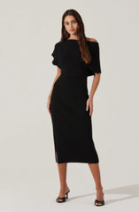 Lbruh Off Shoulder Ribbed Midi Sweater Dress