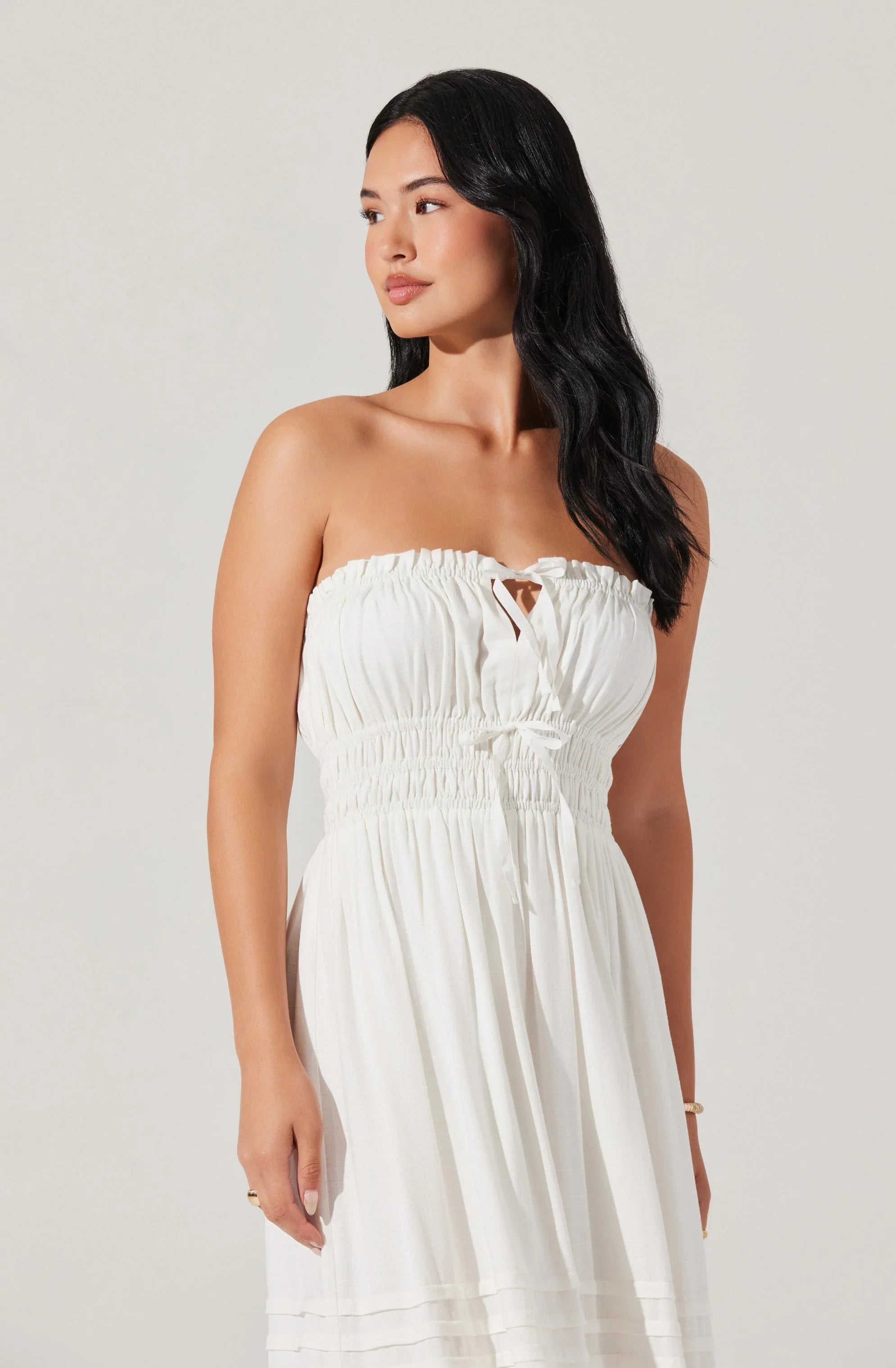 Lbruh Aubrie Strapless Smocked Midi Dress