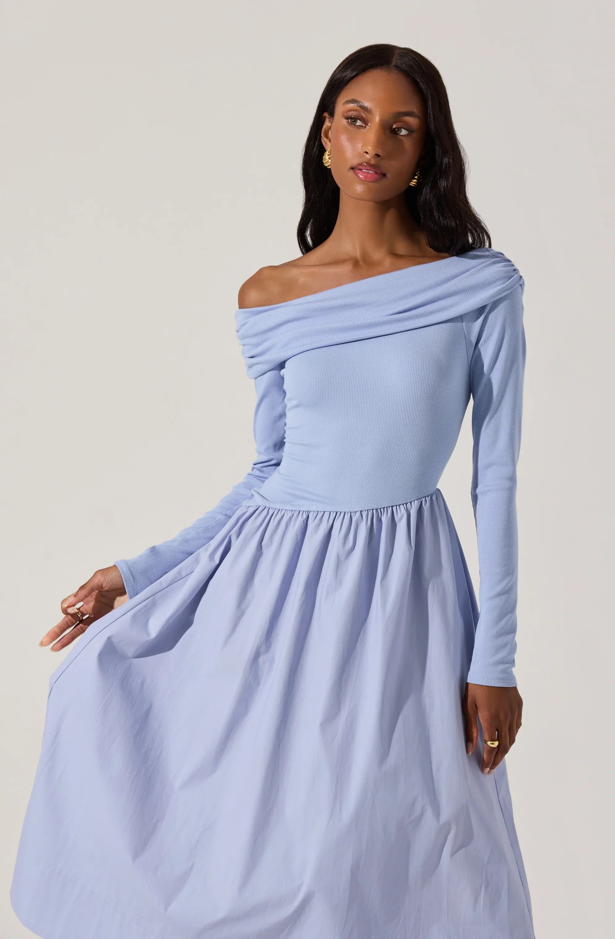 Lbruh Mixed Media Off Shoulder Dress