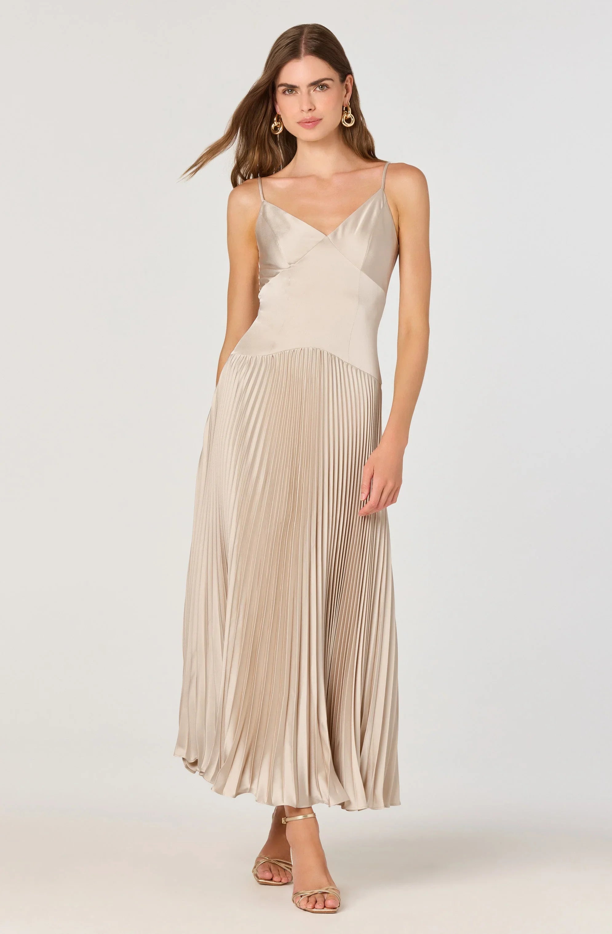 Inixyf Pleated Drop Waist Maxi Dress