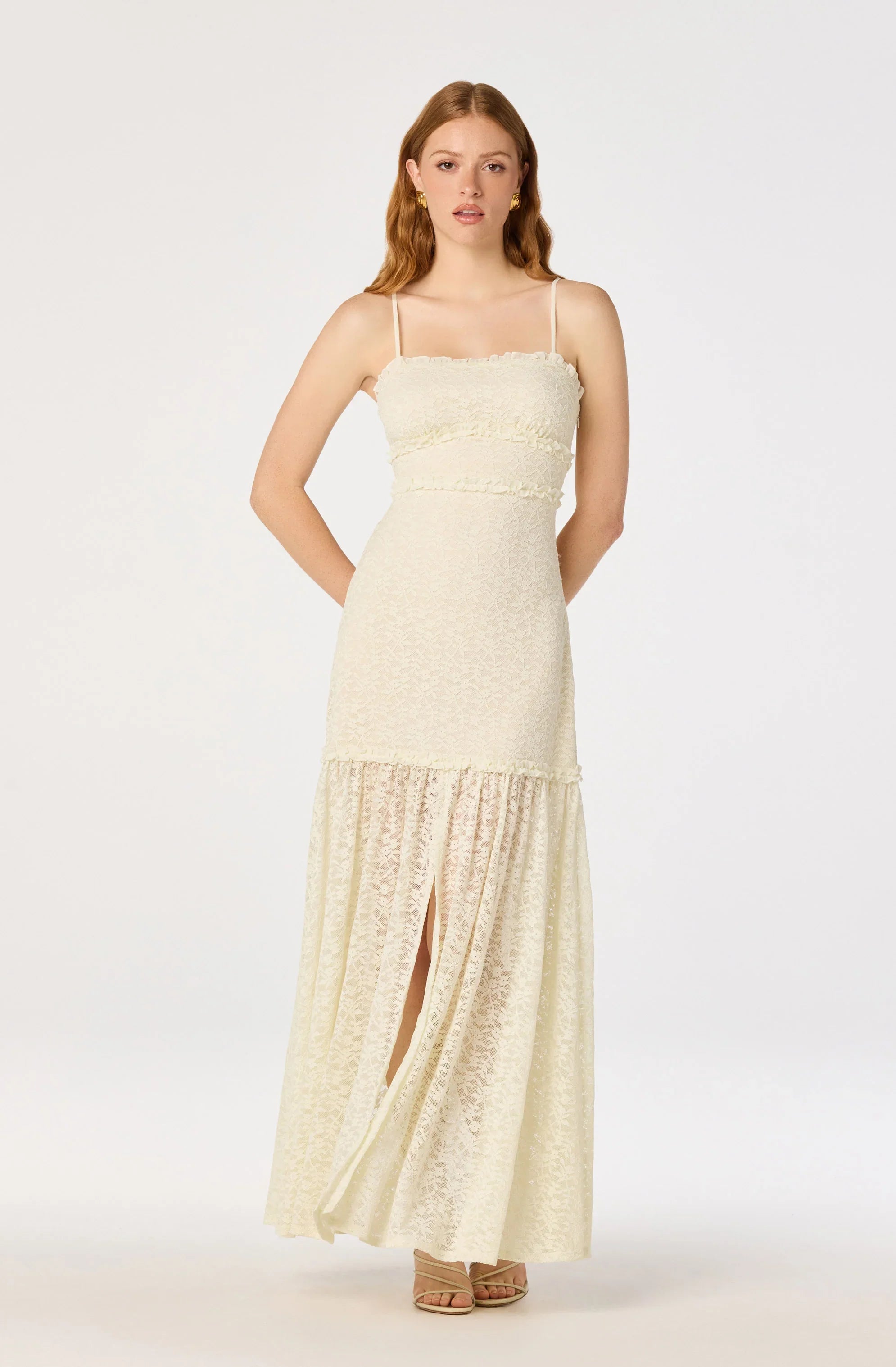 Inixyf Ruffle Tiered Lace Maxi Dress