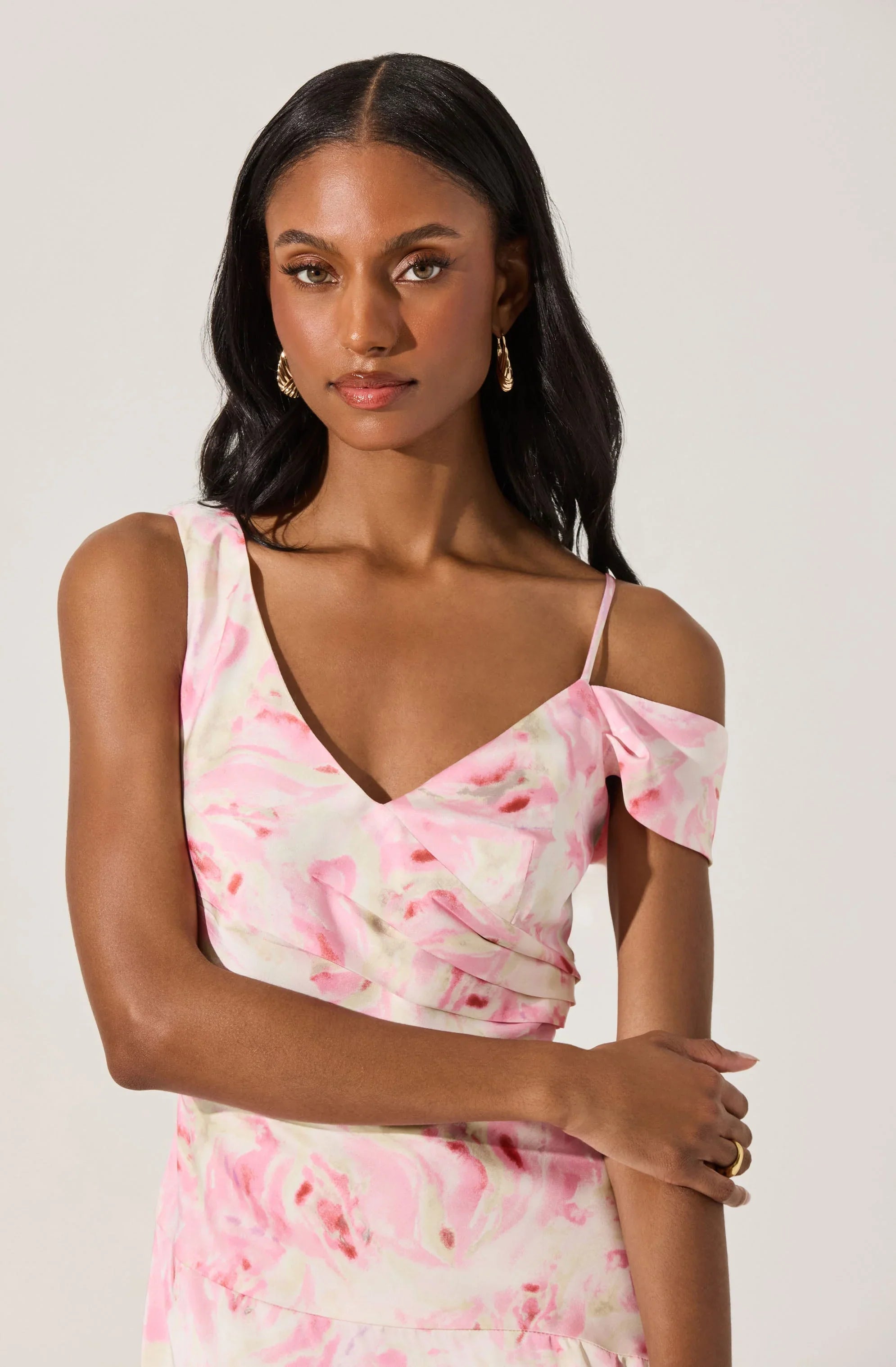 Lbruh Asymmetric Shoulder Strap Midi Dress