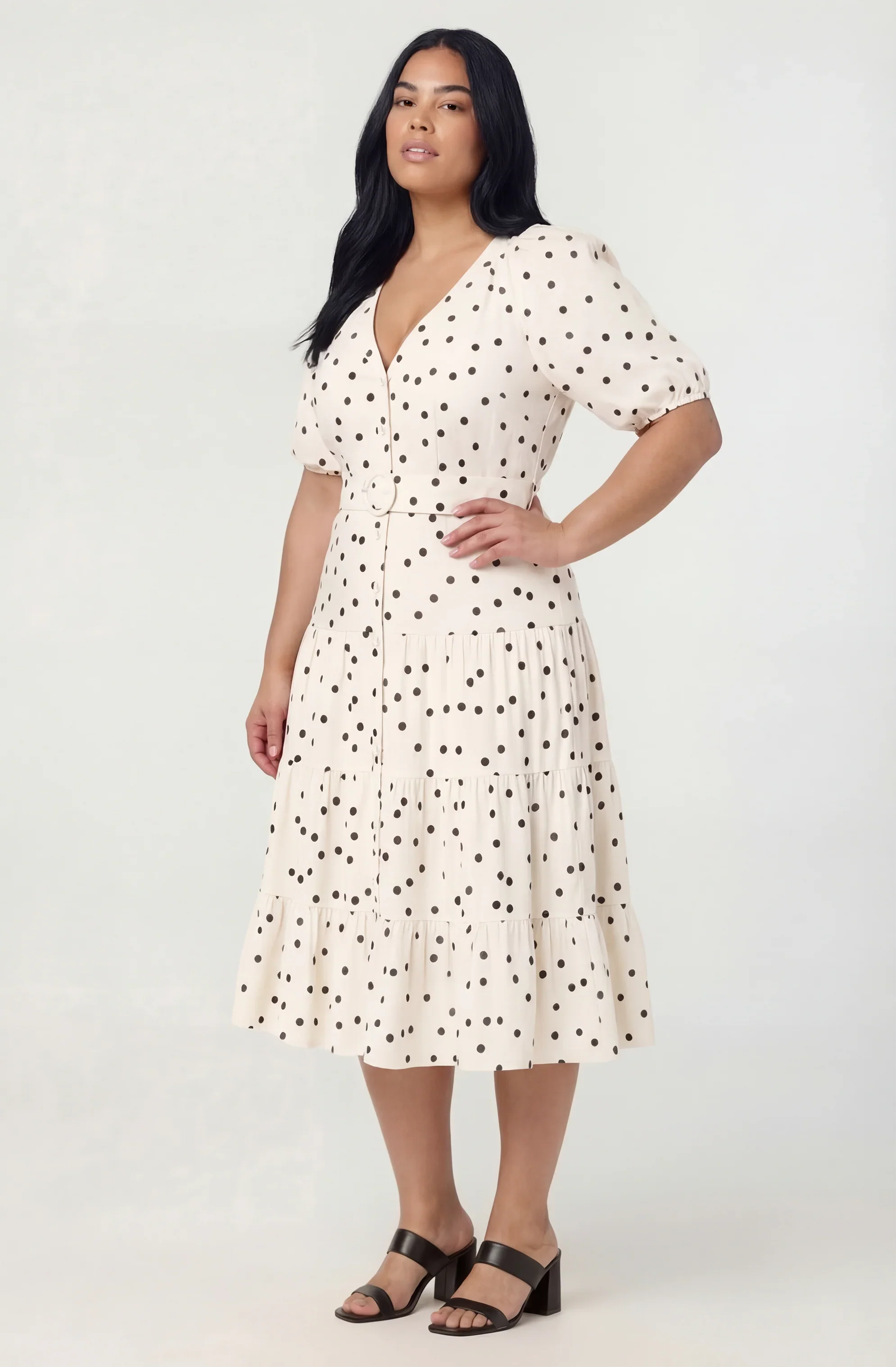 Inixyf Minnie Polka Dot Tiered Midi Dress