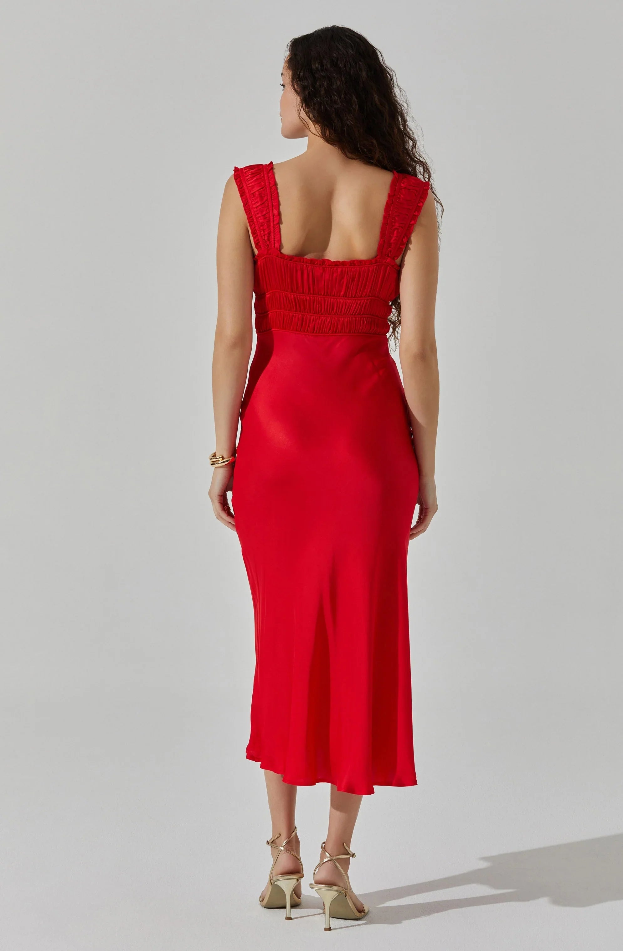 Lbruh Enola Satin Smocked Midi Dress