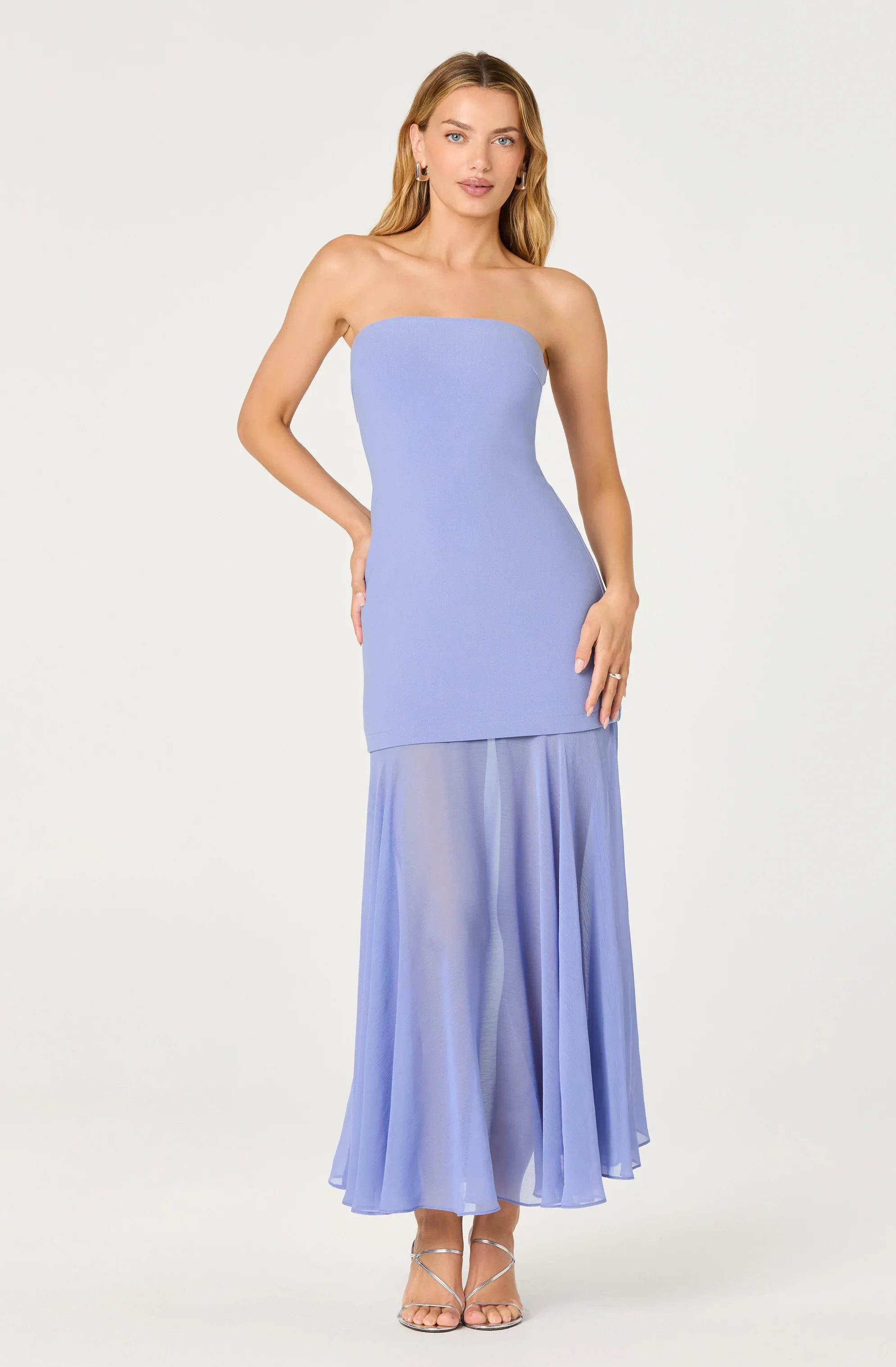 Inixyf Lizet Strapless Mini Dress with Sheer Maxi Overlay