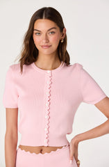 Inixyf Scalloped Placket Ribbed Cardigan