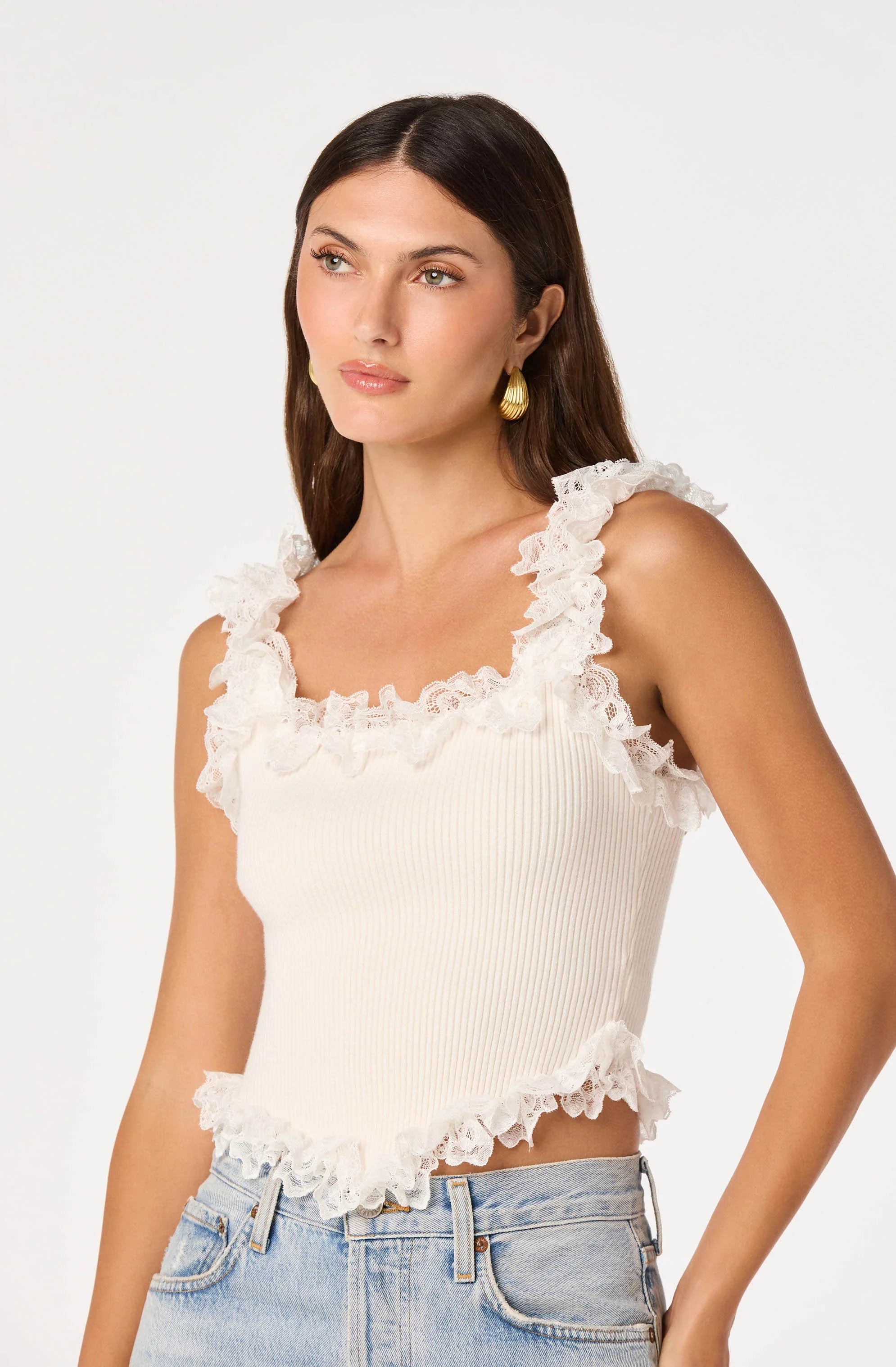 Inixyf Amity Lace Trim Ribbed Crop Top