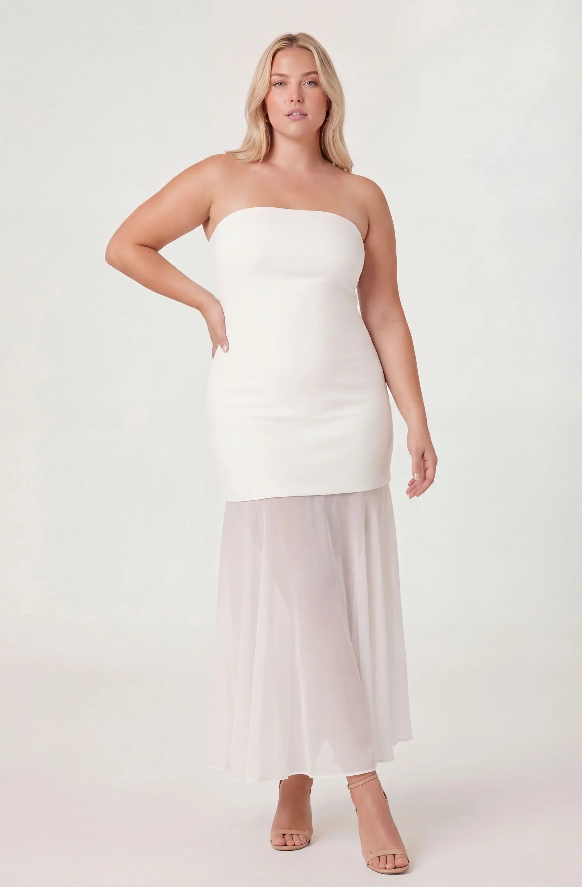Inixyf Lizet Strapless Mini Dress with Sheer Maxi Overlay