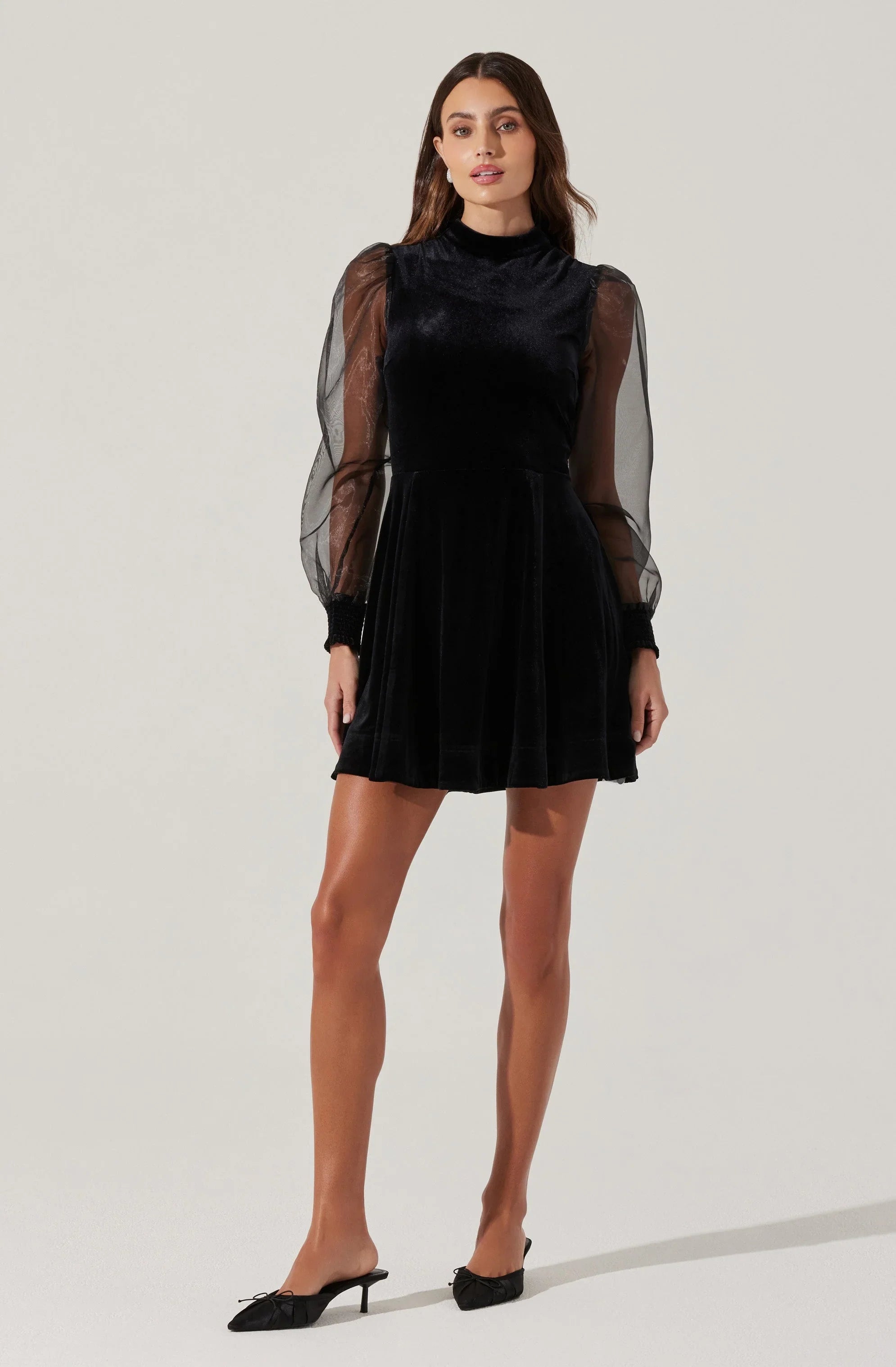Lbruh Velvet Sheer Puff Sleeve Dress