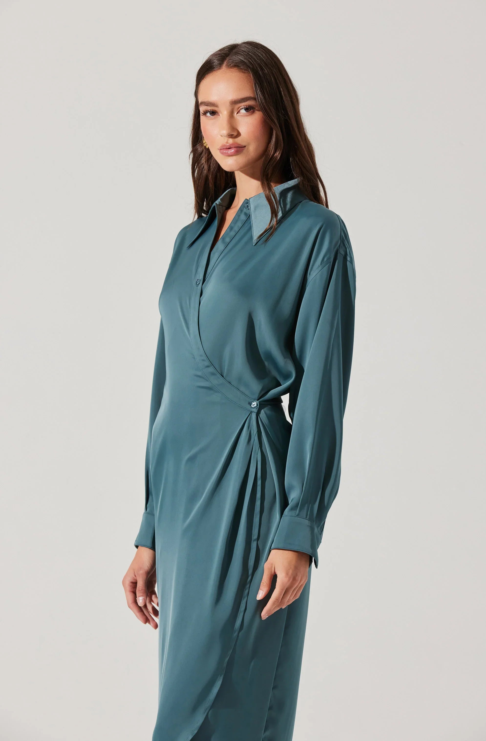 Lbruh Ira Satin Wrap Shirt Dress