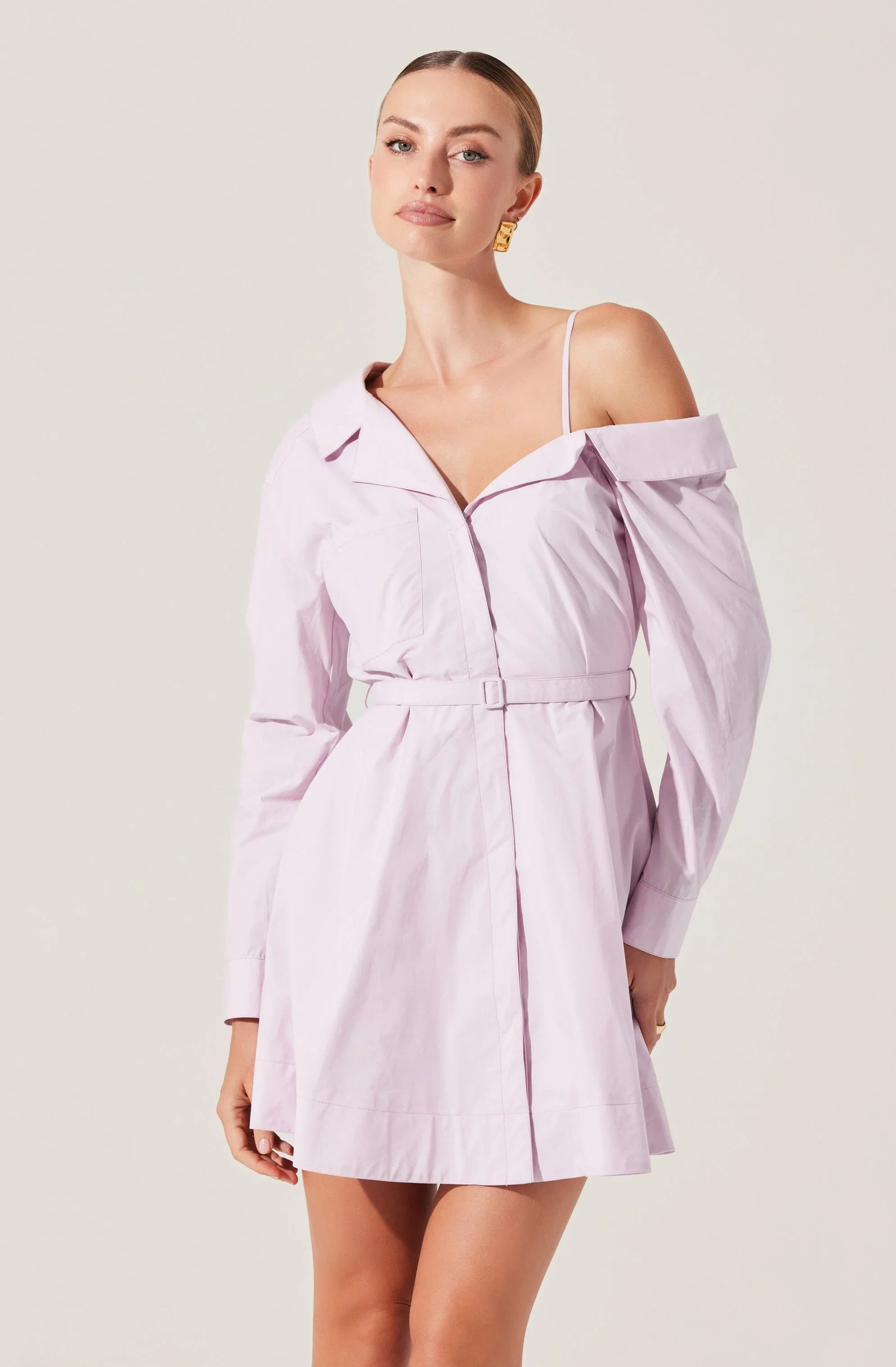 Lbruh Aveni Off Shoulder Mini Shirt Dress