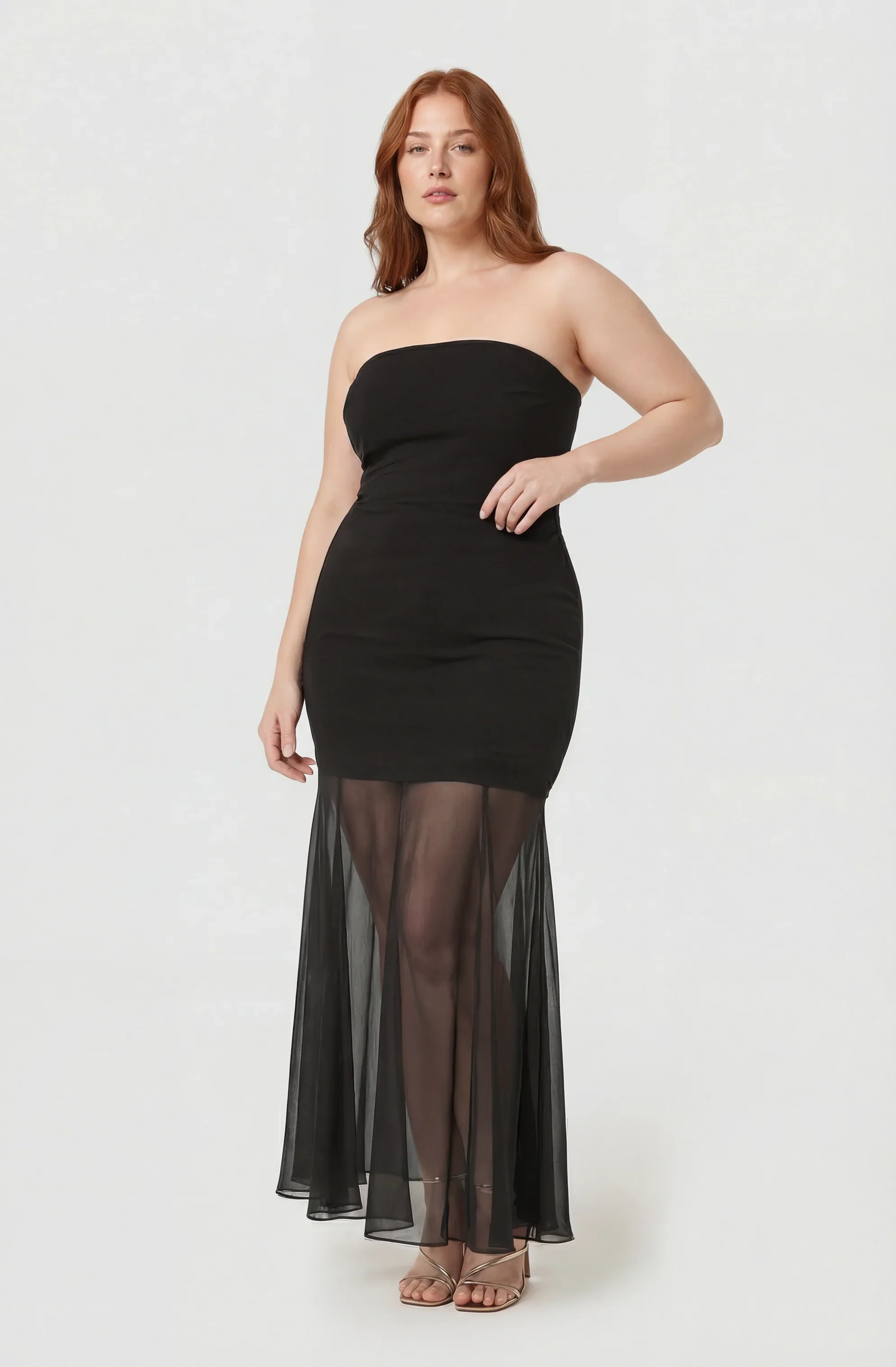 Inixyf Lizet Strapless Mini Dress with Sheer Maxi Overlay