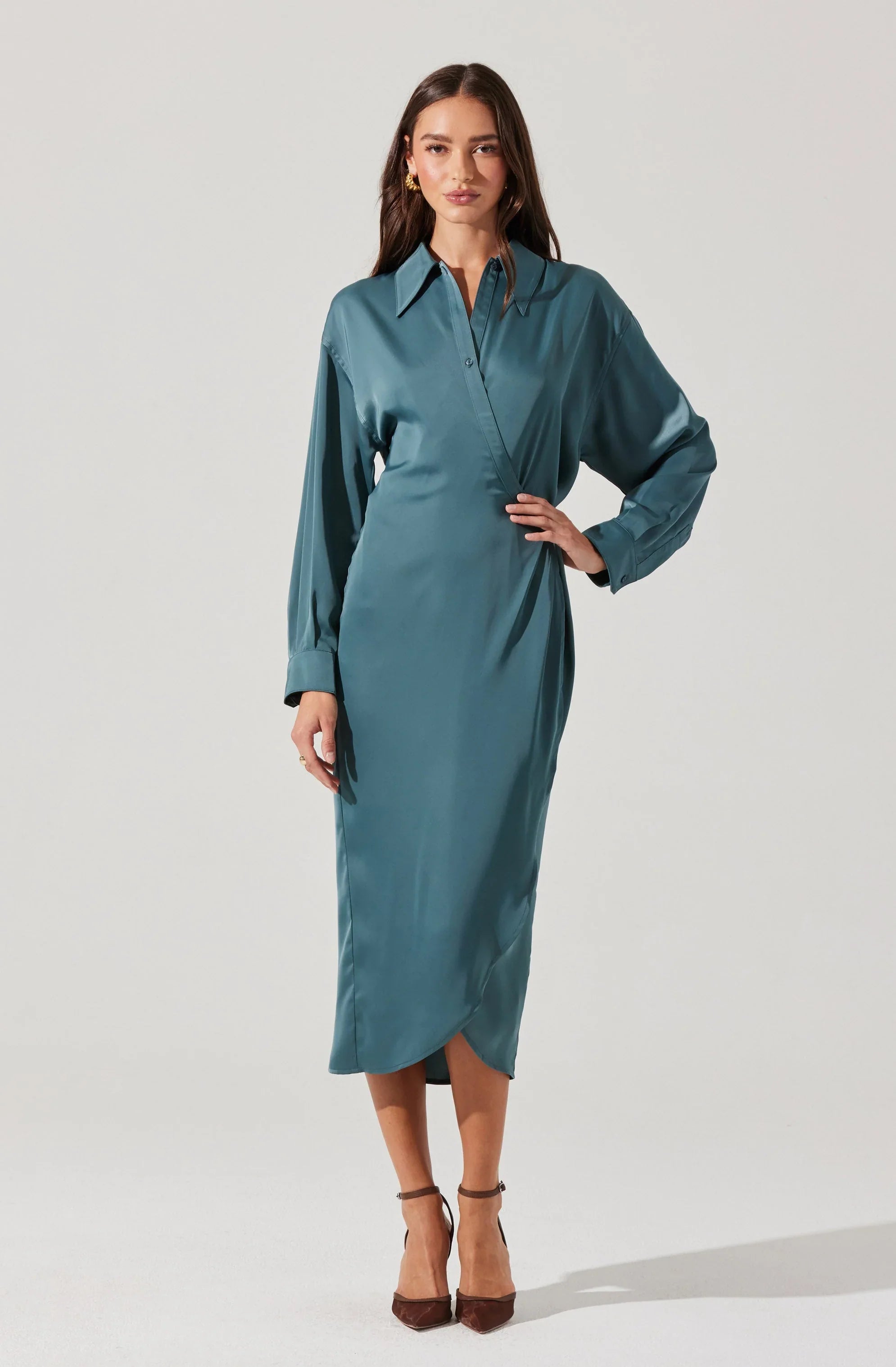 Lbruh Ira Satin Wrap Shirt Dress