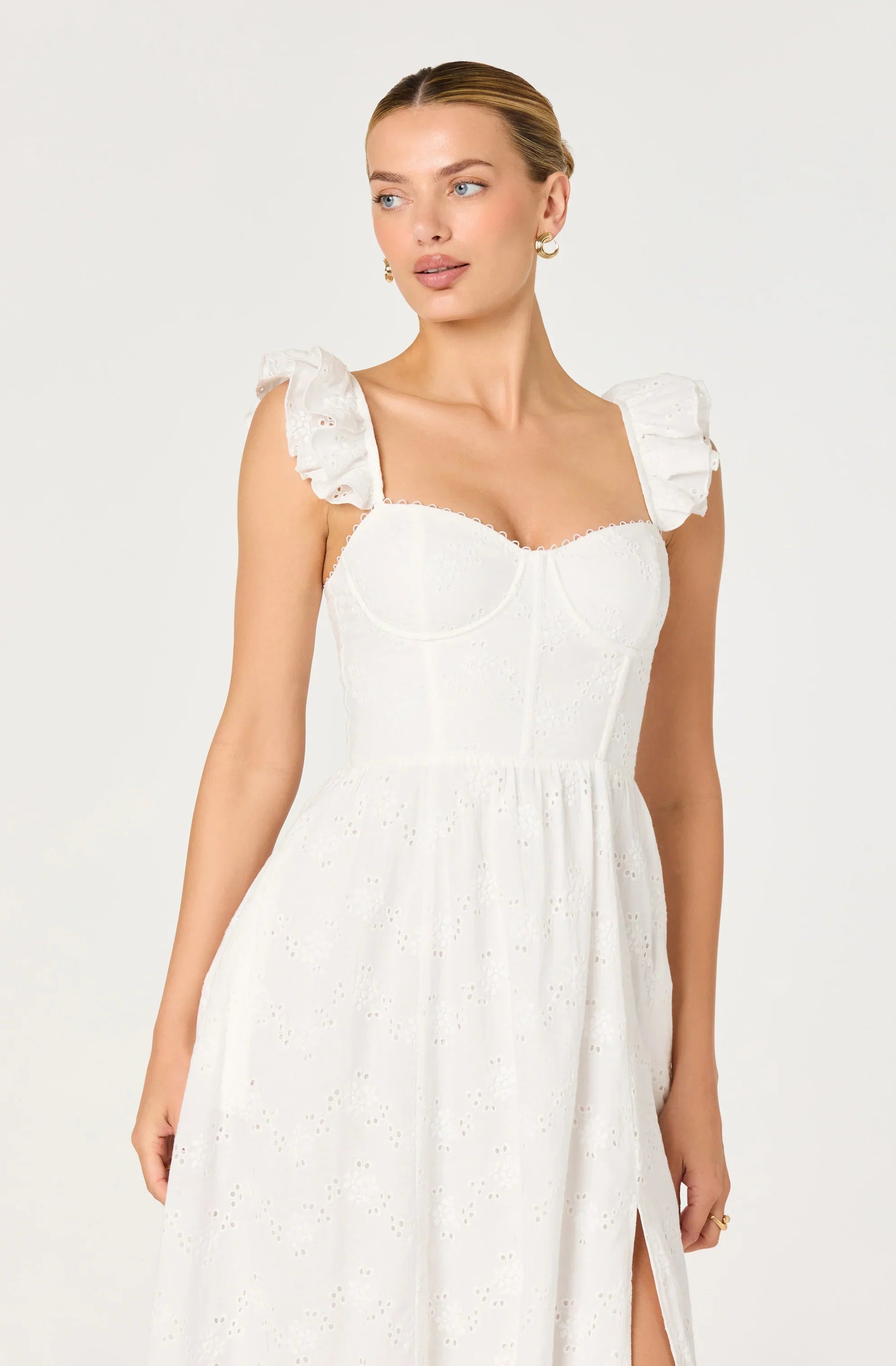 Inixyf Wedelia Ruffle Strap Eyelet Corset Midi Dress
