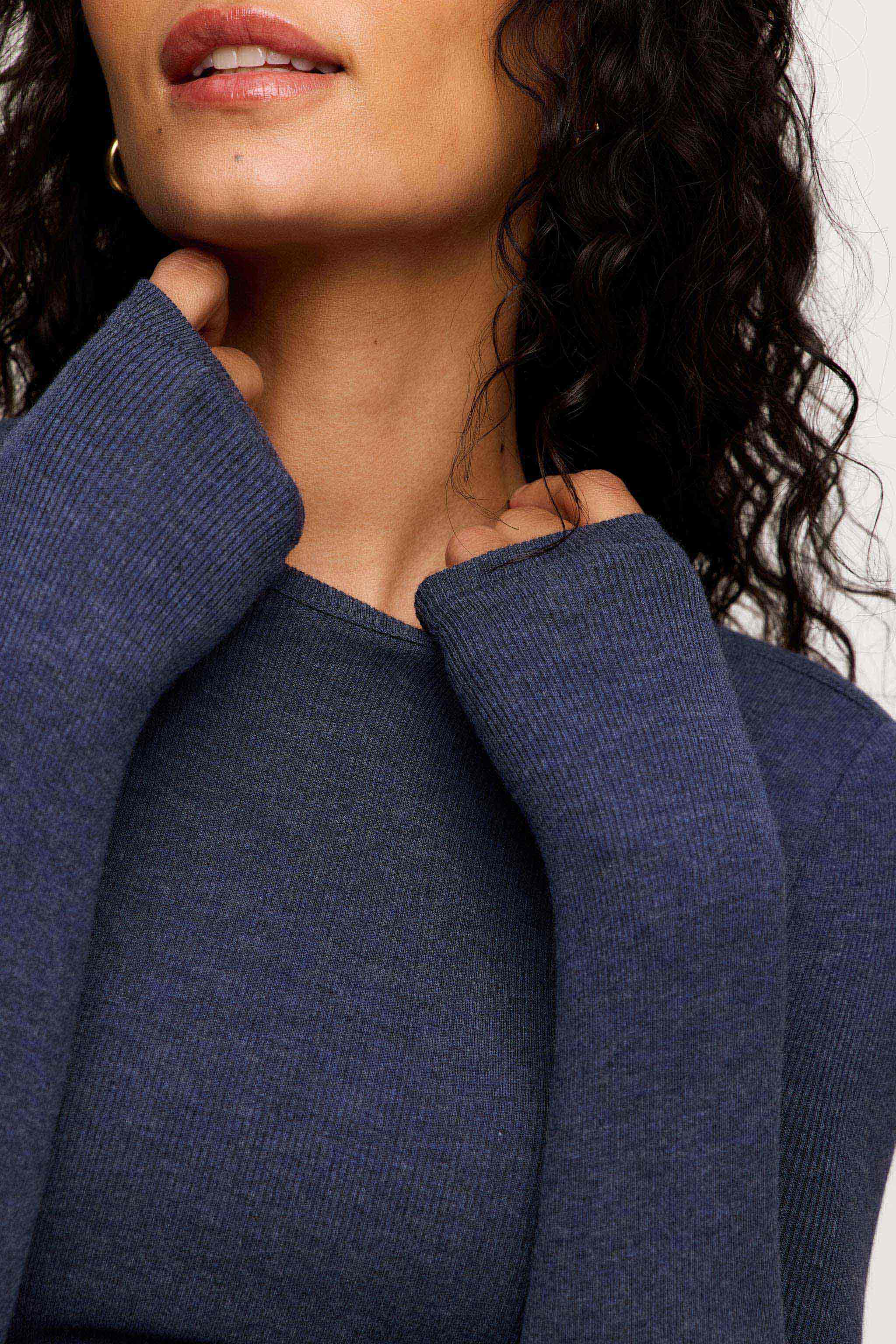 Slinky Rib Long Sleeve Shirt | Heather Navy