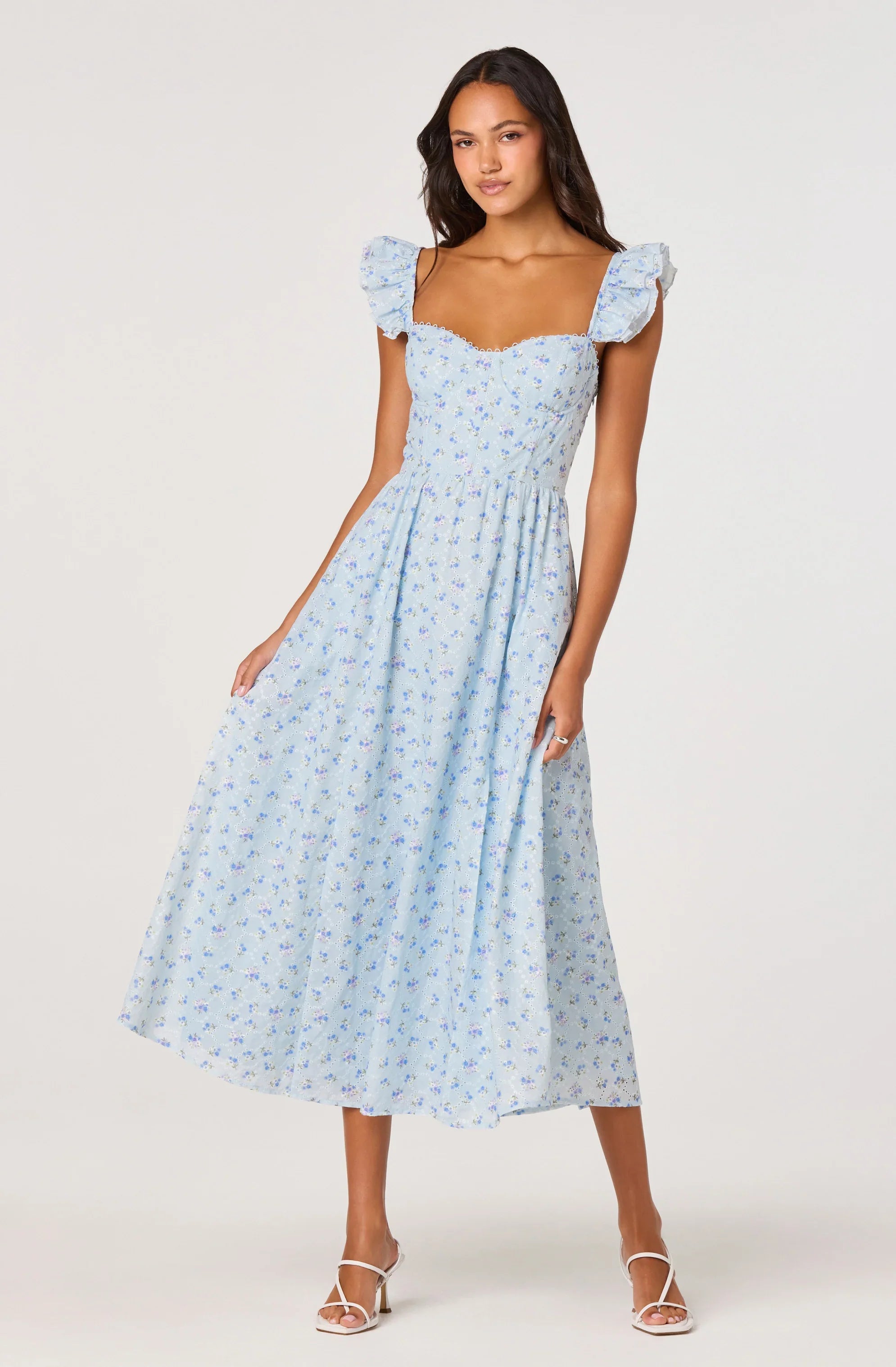 Inixyf Wedelia Ruffle Strap Eyelet Corset Midi Dress