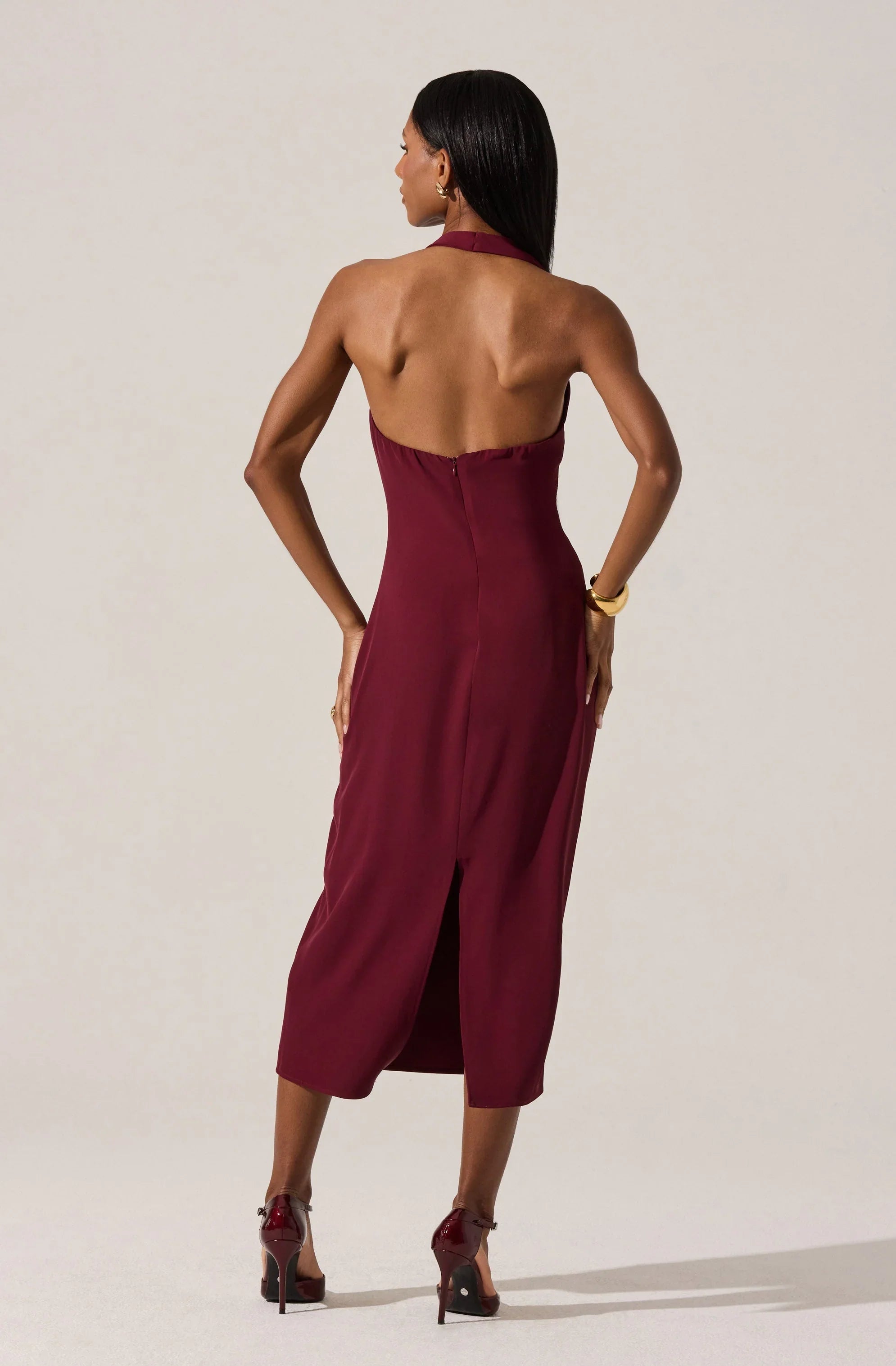 Lbruh Alanna Halter Cowl Neck Midi Dress