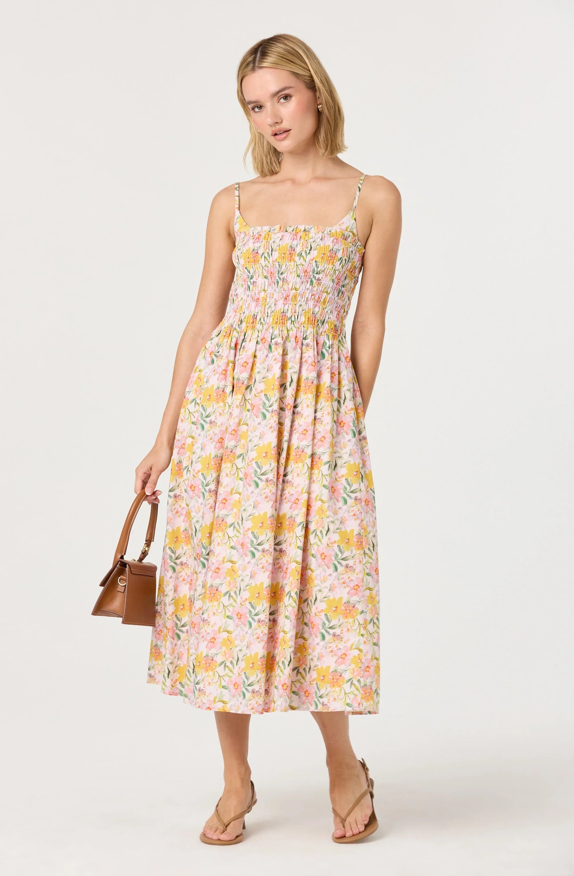 Lbruh Smocked Floral Midi Dress