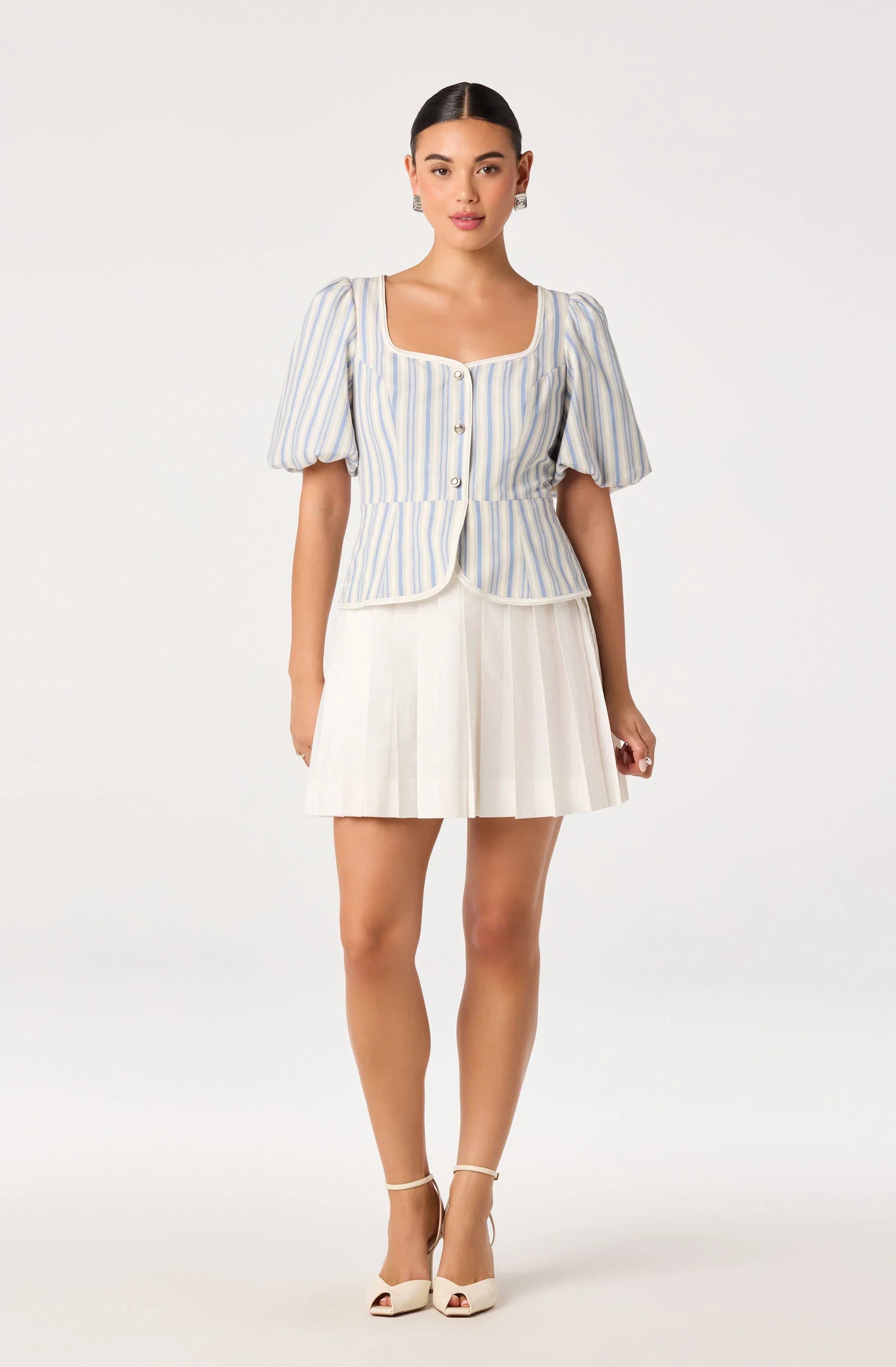 Inixyf Brigitta Striped Puff Sleeve Mini Dress