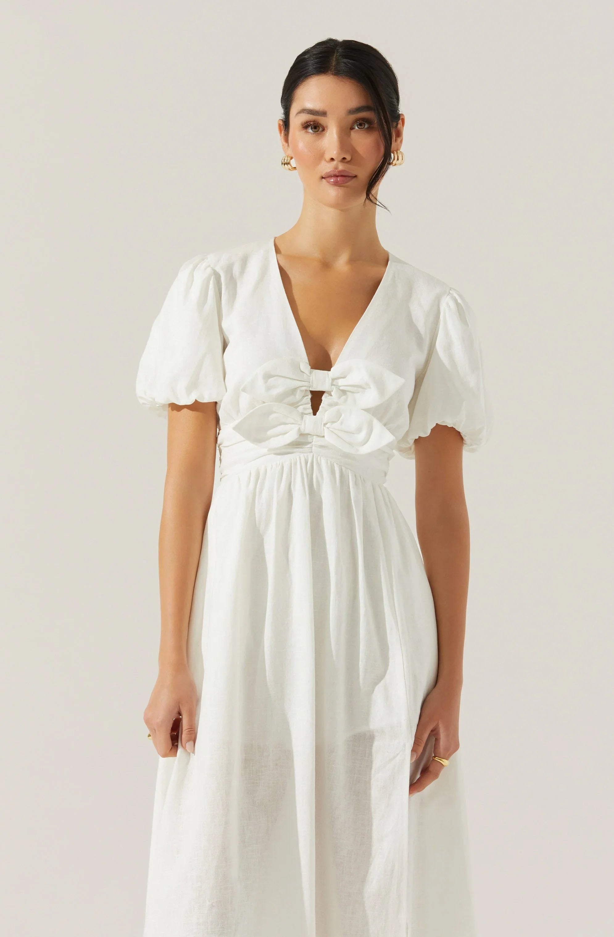 Lbruh Citrine Linen Bow Front Midi Dress