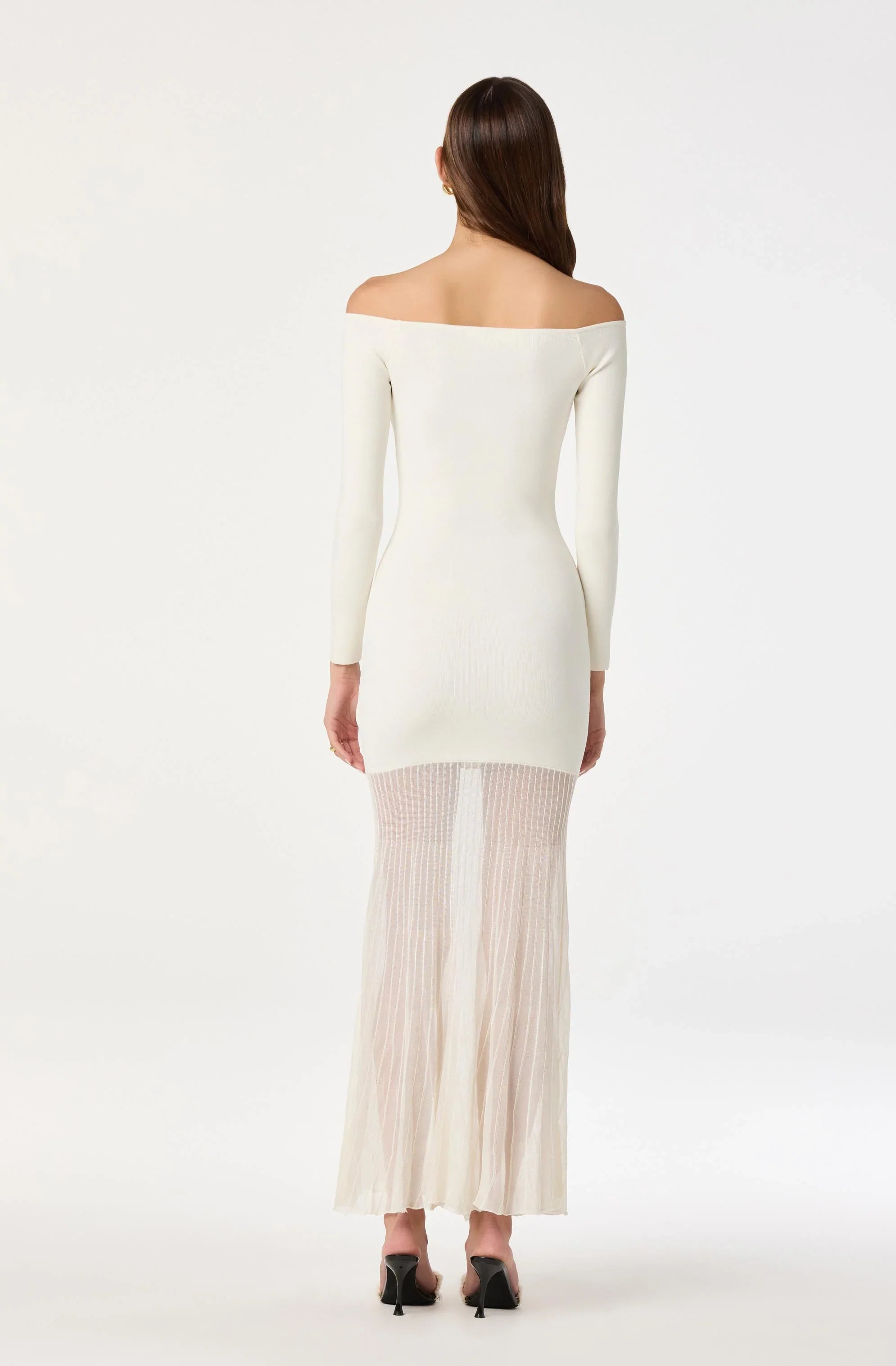 Lbruh Off Shoulder Mesh Panel Hem Maxi Dress