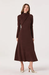 Lbruh Asymmetric Draped Mock Neck Midi Dress
