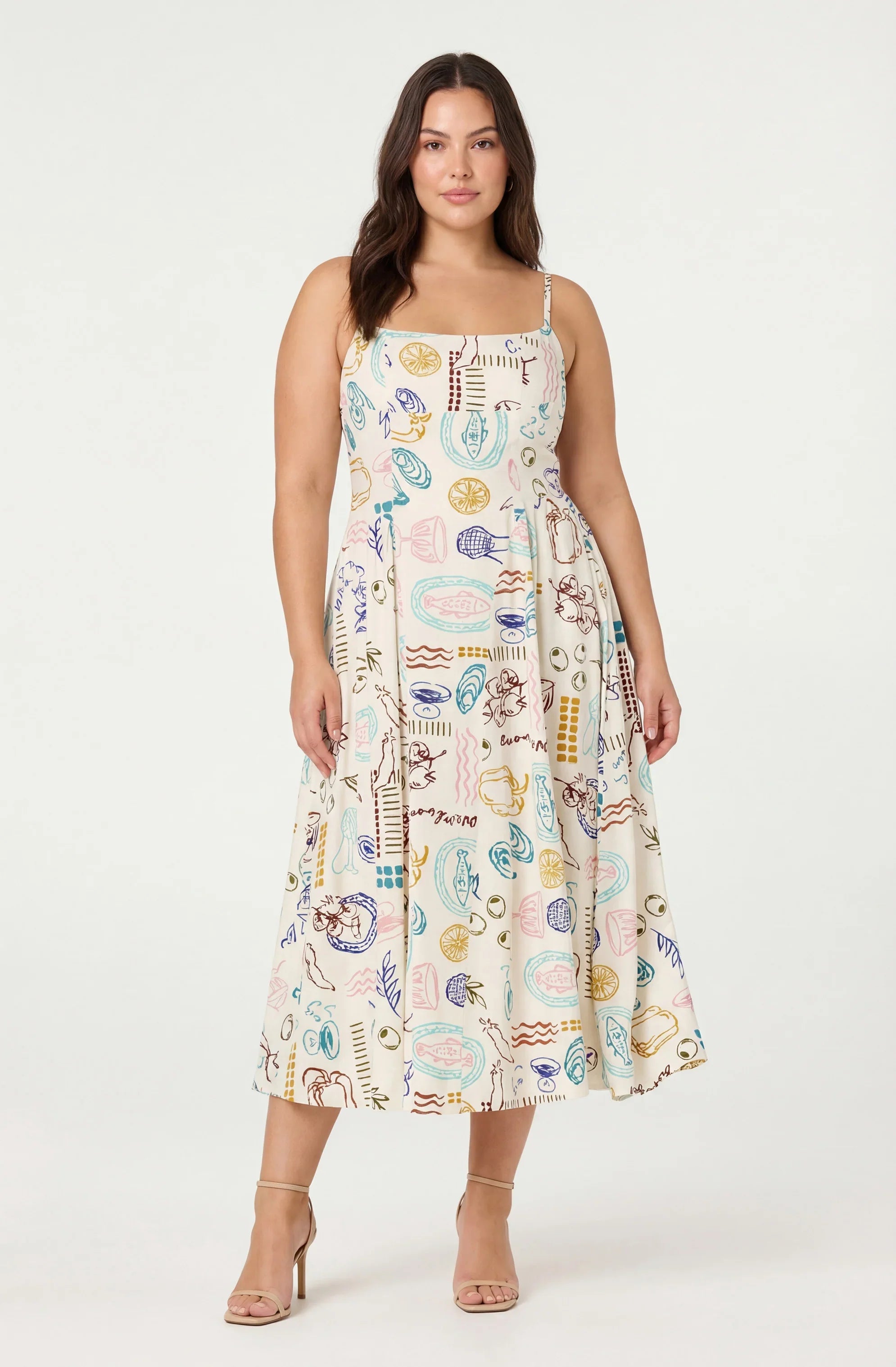 Inixyf Ansley Novelty Print Linen Midi Dress
